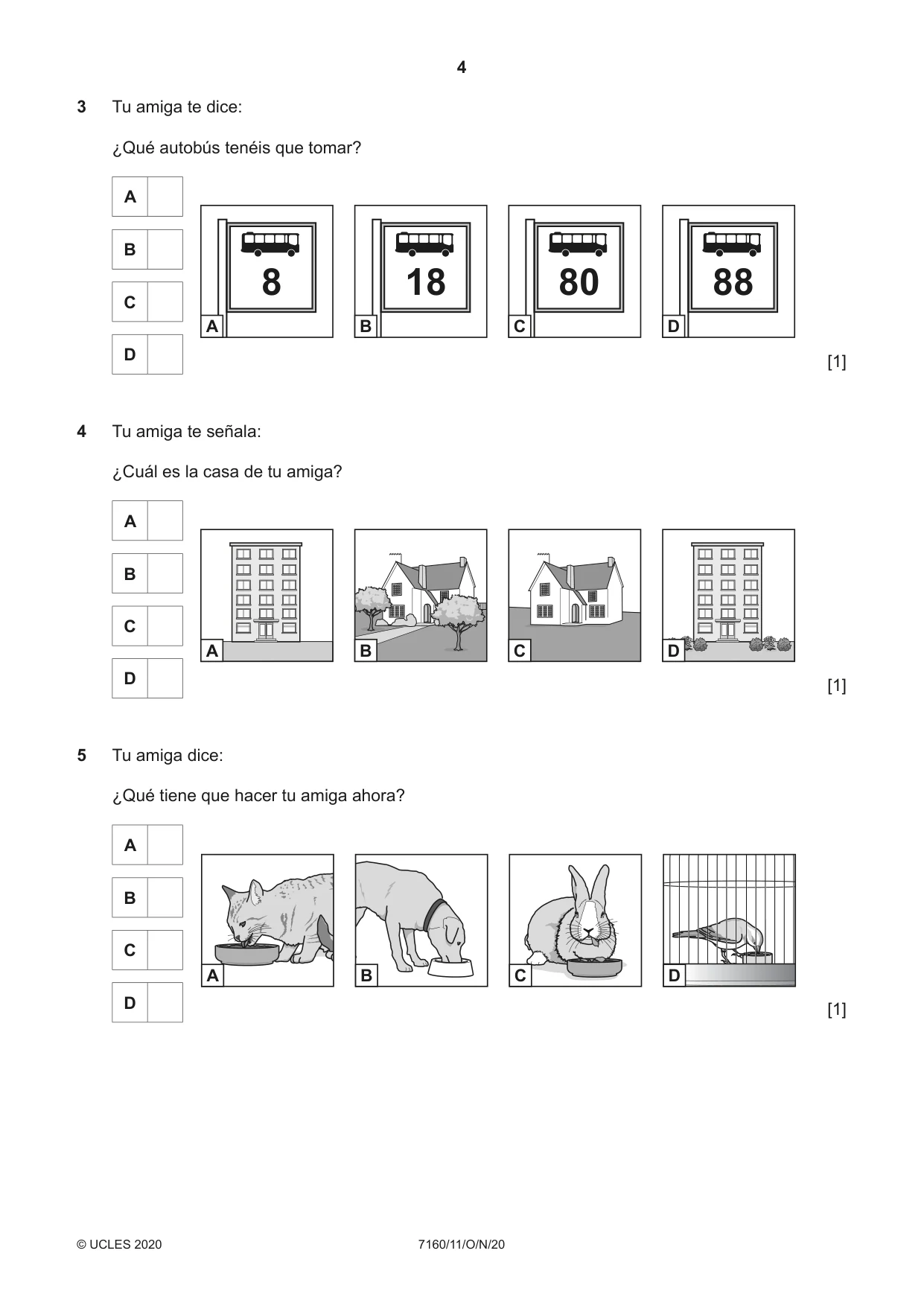 Cambridge IGCSE Spanish (9-1) 7160 2020 Oct/Nov Paper 1 · Variant 1 question paper, page 4 of 12