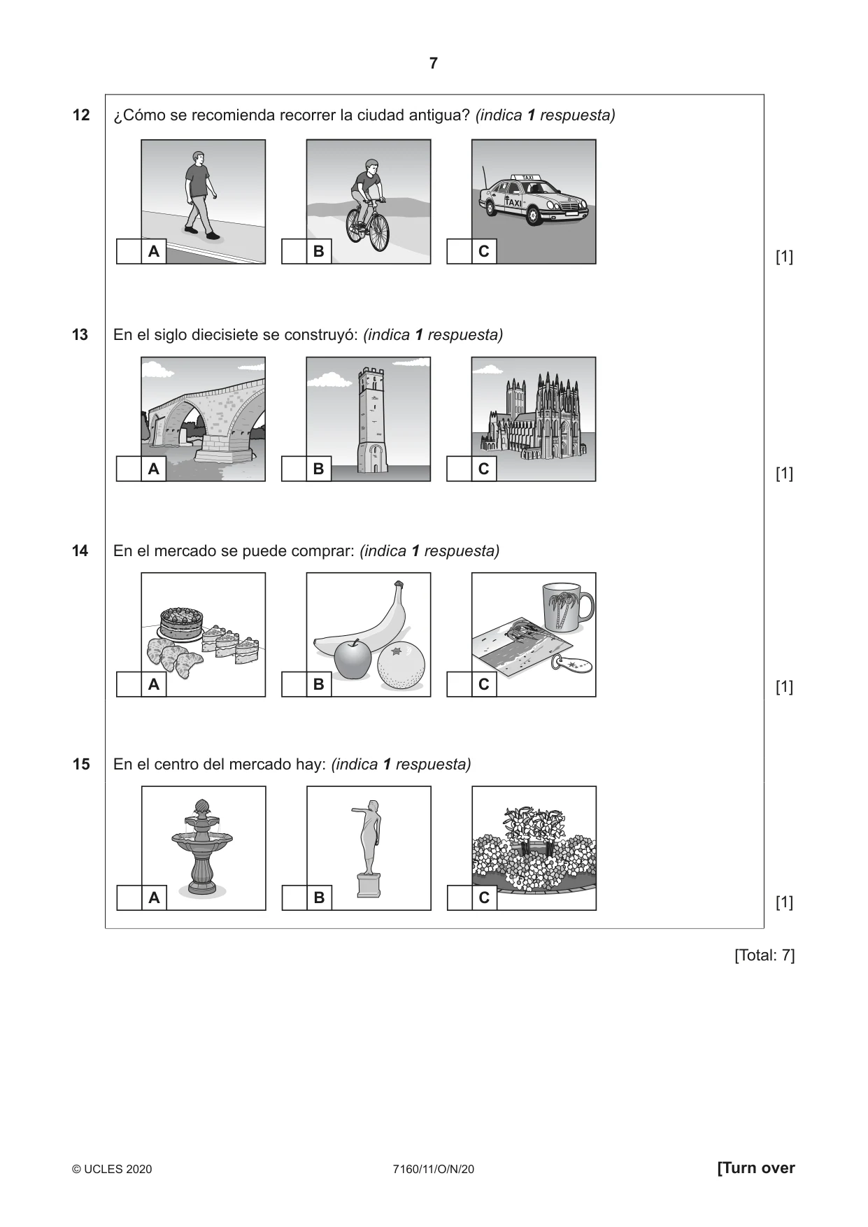 Cambridge IGCSE Spanish (9-1) 7160 2020 Oct/Nov Paper 1 · Variant 1 question paper, page 7 of 12