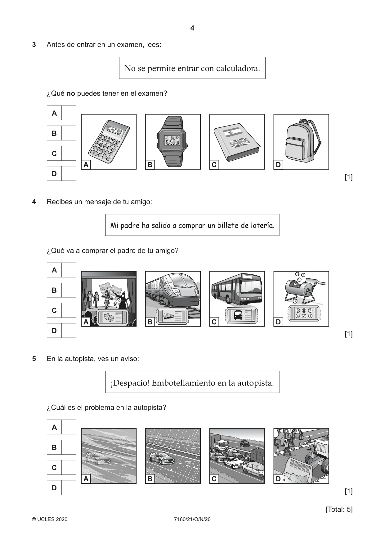 Cambridge IGCSE Spanish (9-1) 7160 2020 Oct/Nov Paper 2 · Variant 1 question paper, page 4 of 16