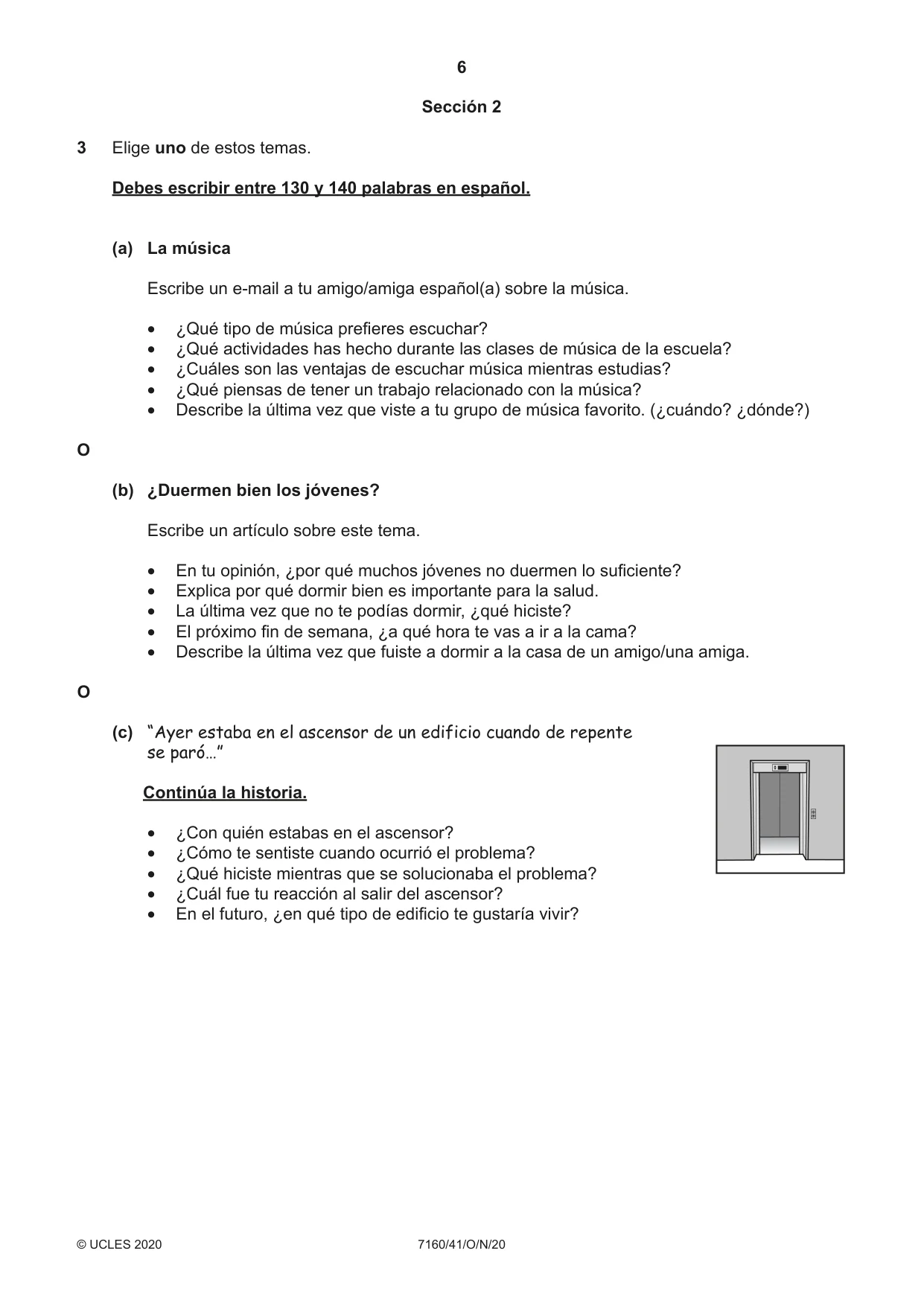 Cambridge IGCSE Spanish (9-1) 7160 2020 Oct/Nov Paper 4 · Variant 1 question paper, page 6 of 8