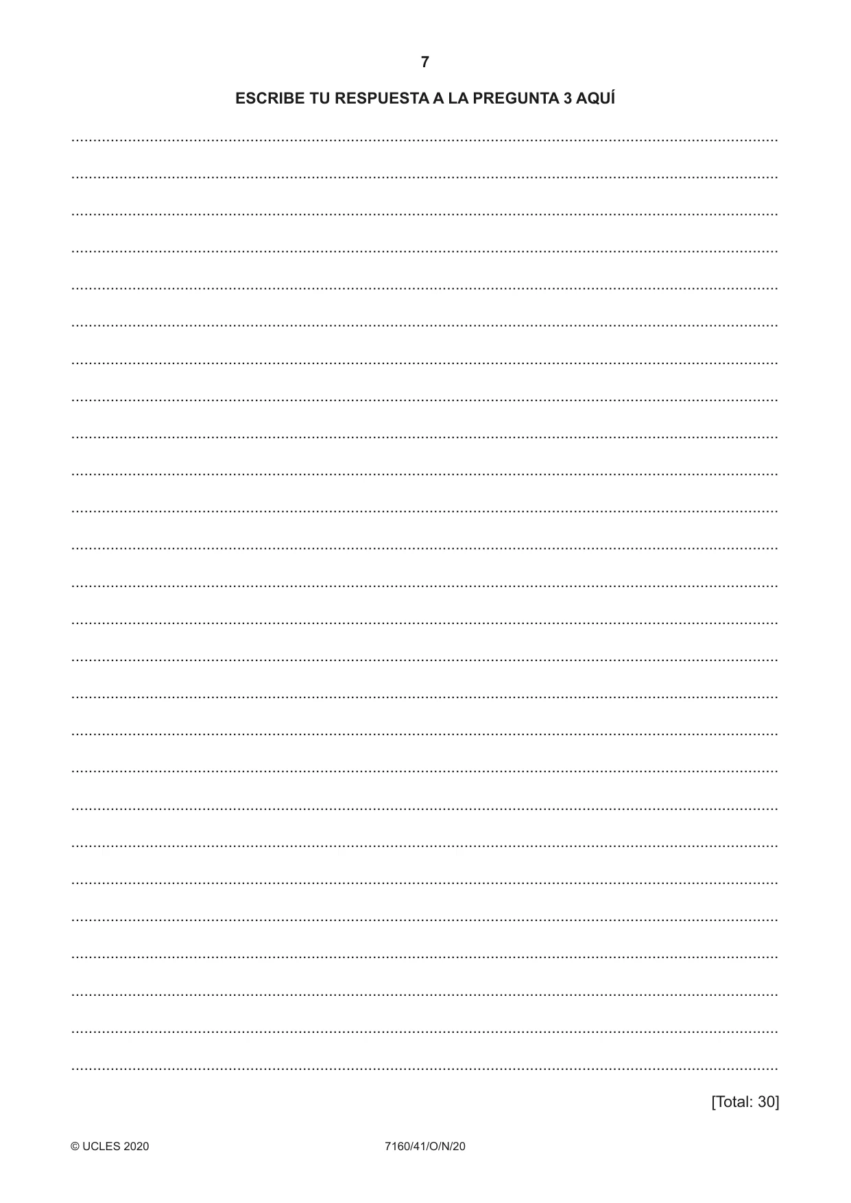 Cambridge IGCSE Spanish (9-1) 7160 2020 Oct/Nov Paper 4 · Variant 1 question paper, page 7 of 8
