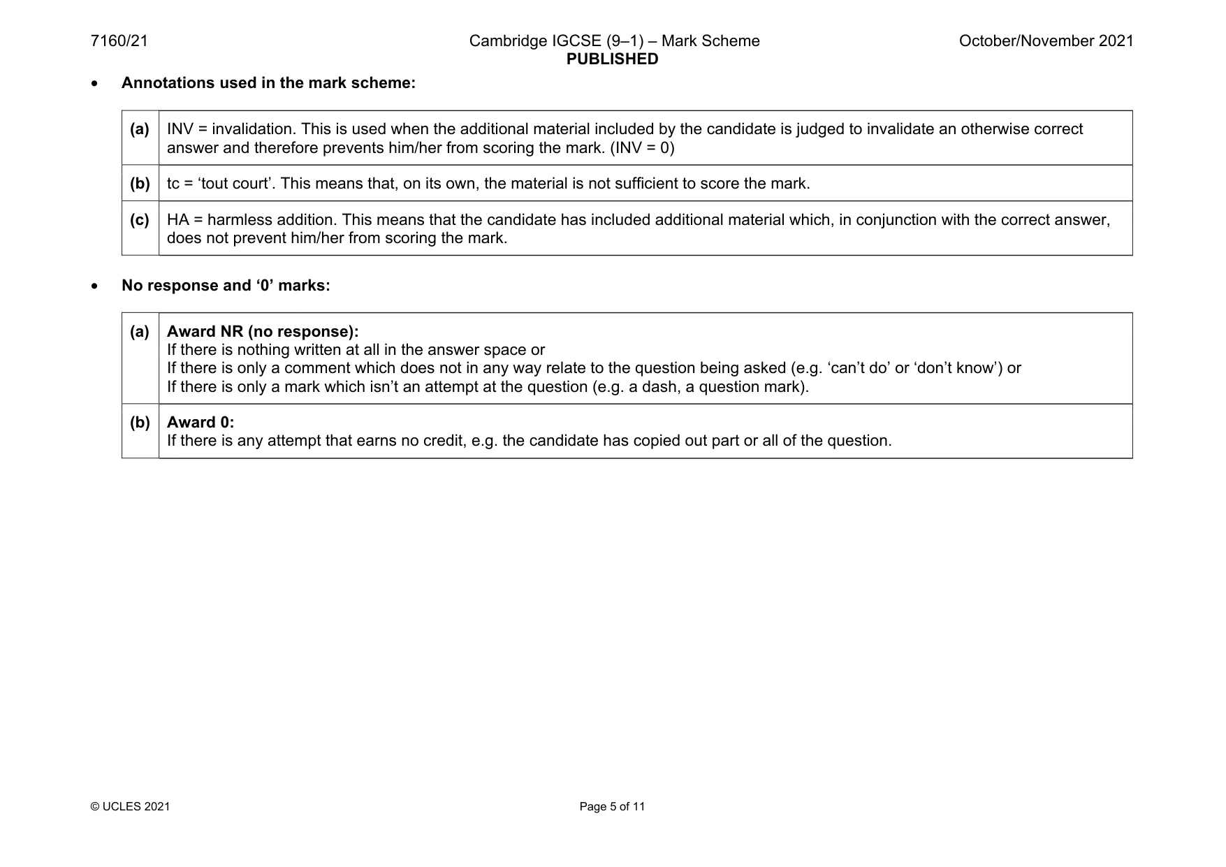 Mark scheme, page 5 of 11