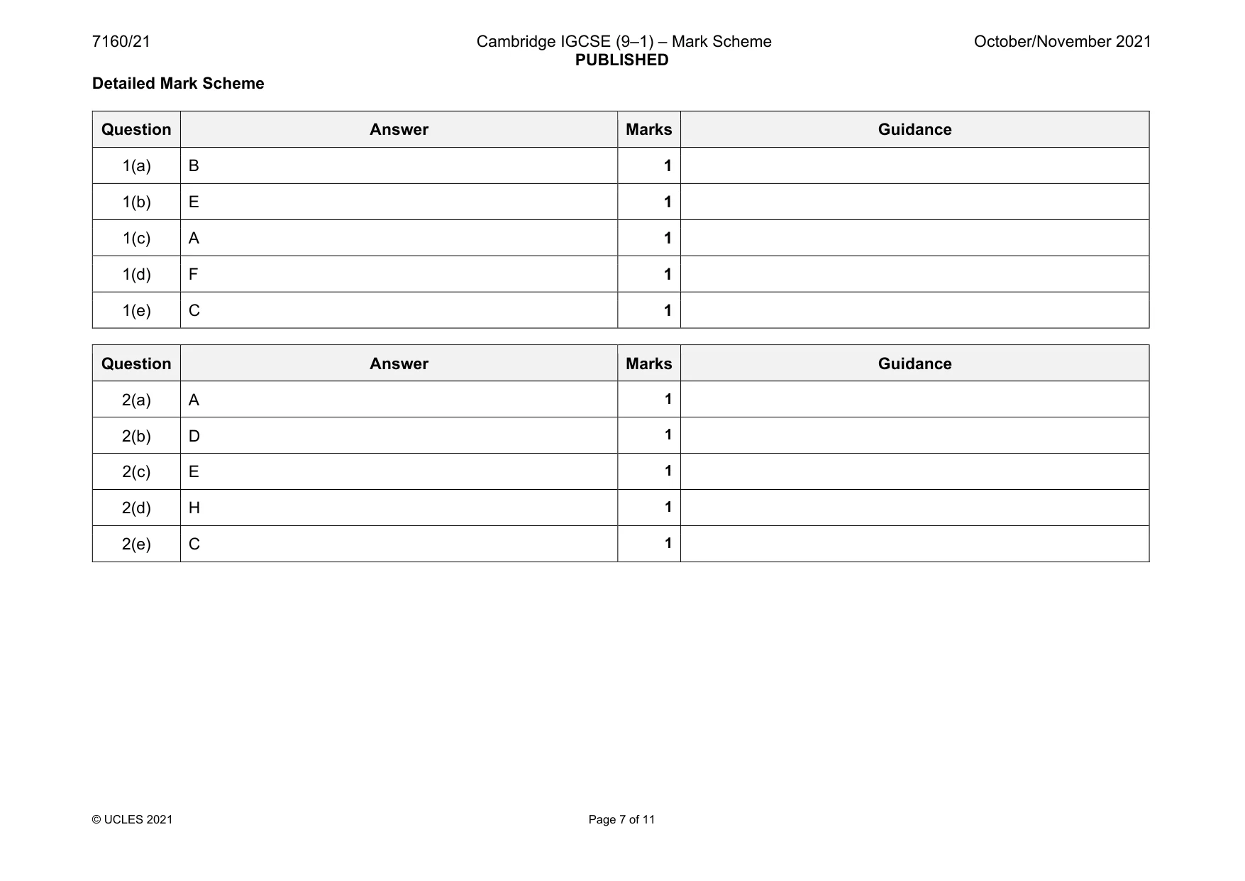 Mark scheme, page 7 of 11