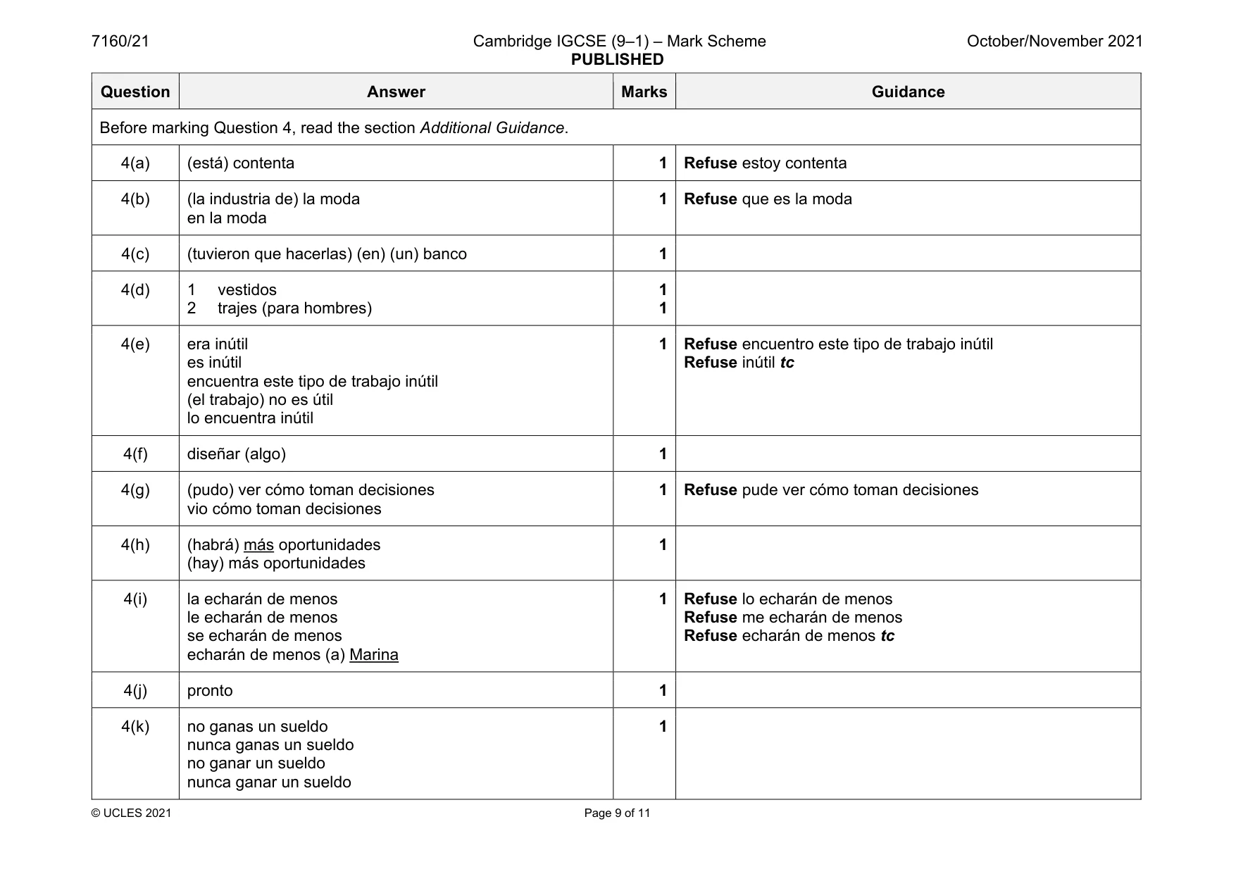 Mark scheme, page 9 of 11