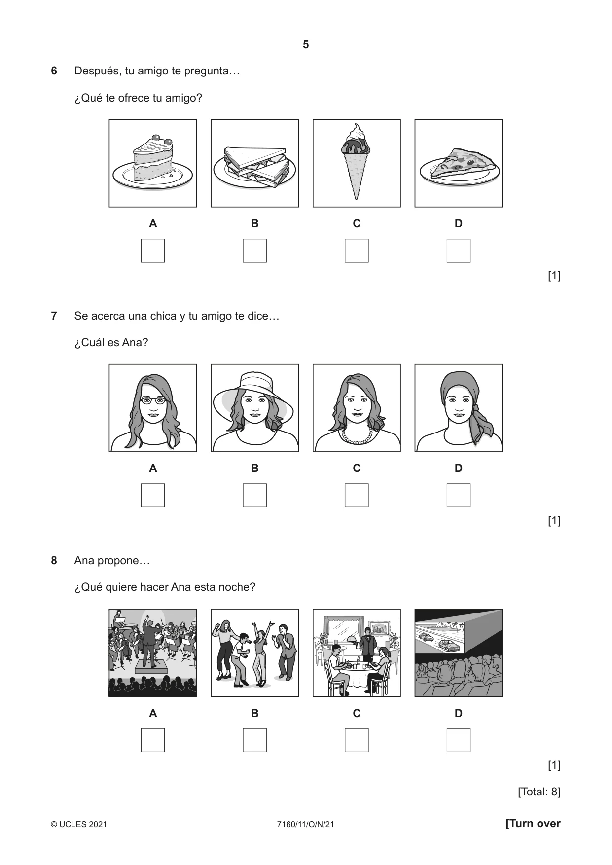 Cambridge IGCSE Spanish (9-1) 7160 2021 Oct/Nov Paper 1 · Variant 1 question paper, page 5 of 16