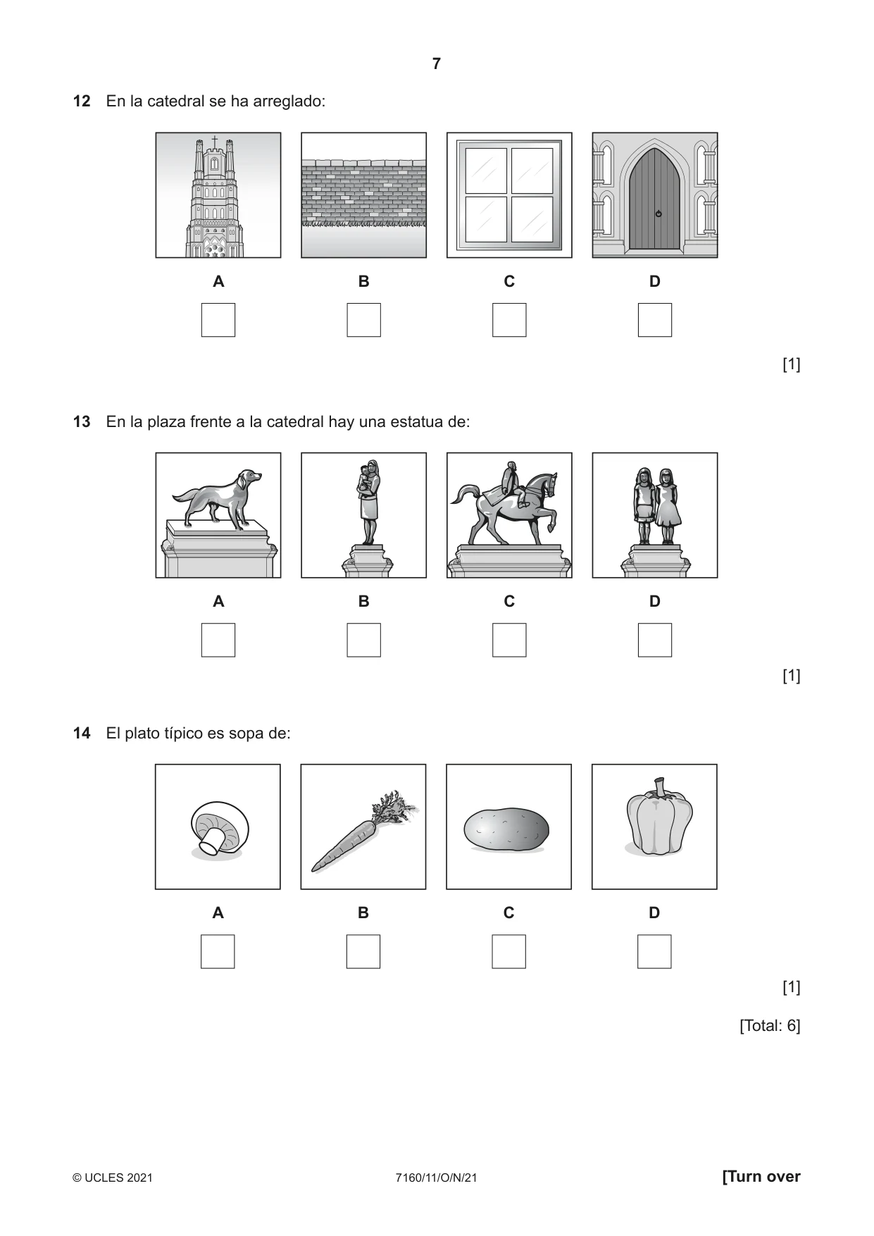 Cambridge IGCSE Spanish (9-1) 7160 2021 Oct/Nov Paper 1 · Variant 1 question paper, page 7 of 16