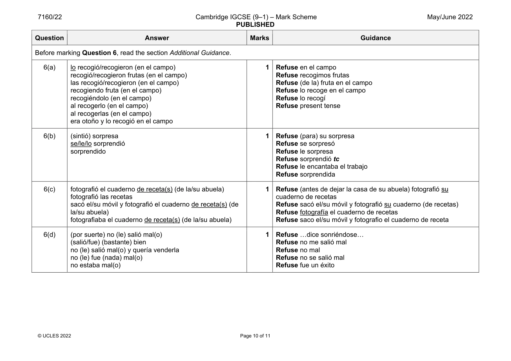 Mark scheme, page 10 of 11