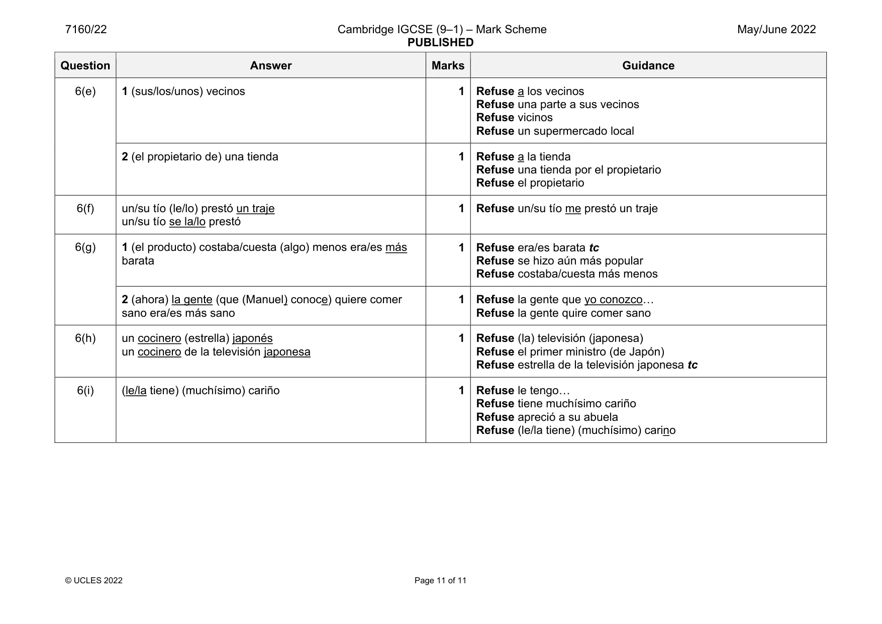 Mark scheme, page 11 of 11