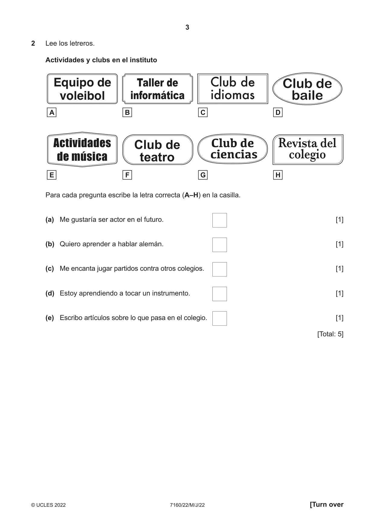 Cambridge IGCSE Spanish (9-1) 7160 2022 May/June Paper 2 · Variant 2 question paper, page 3 of 12