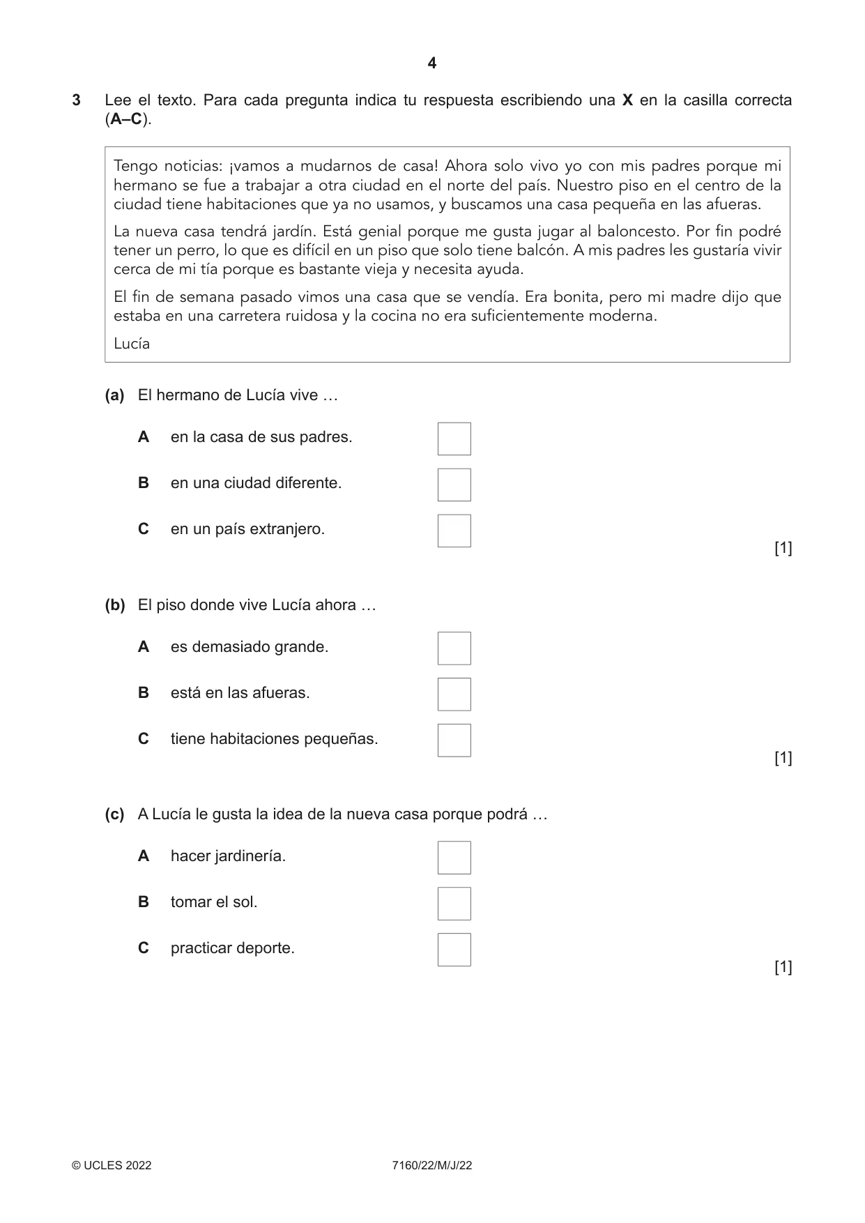 Cambridge IGCSE Spanish (9-1) 7160 2022 May/June Paper 2 · Variant 2 question paper, page 4 of 12