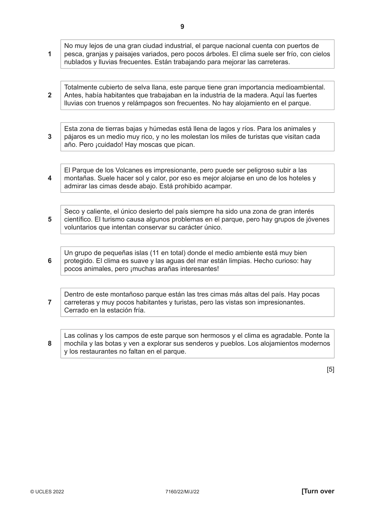 Cambridge IGCSE Spanish (9-1) 7160 2022 May/June Paper 2 · Variant 2 question paper, page 9 of 12