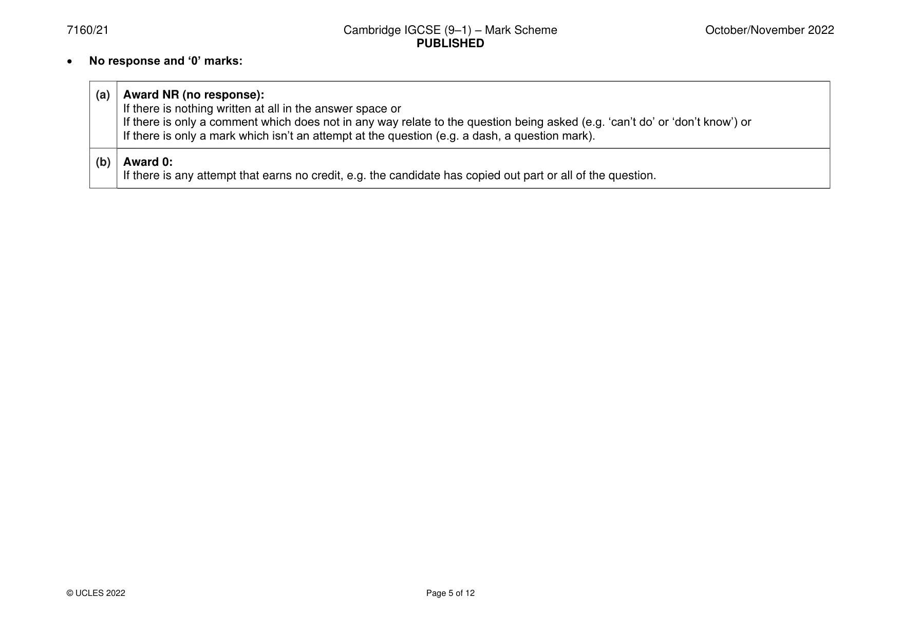 Mark scheme, page 5 of 12