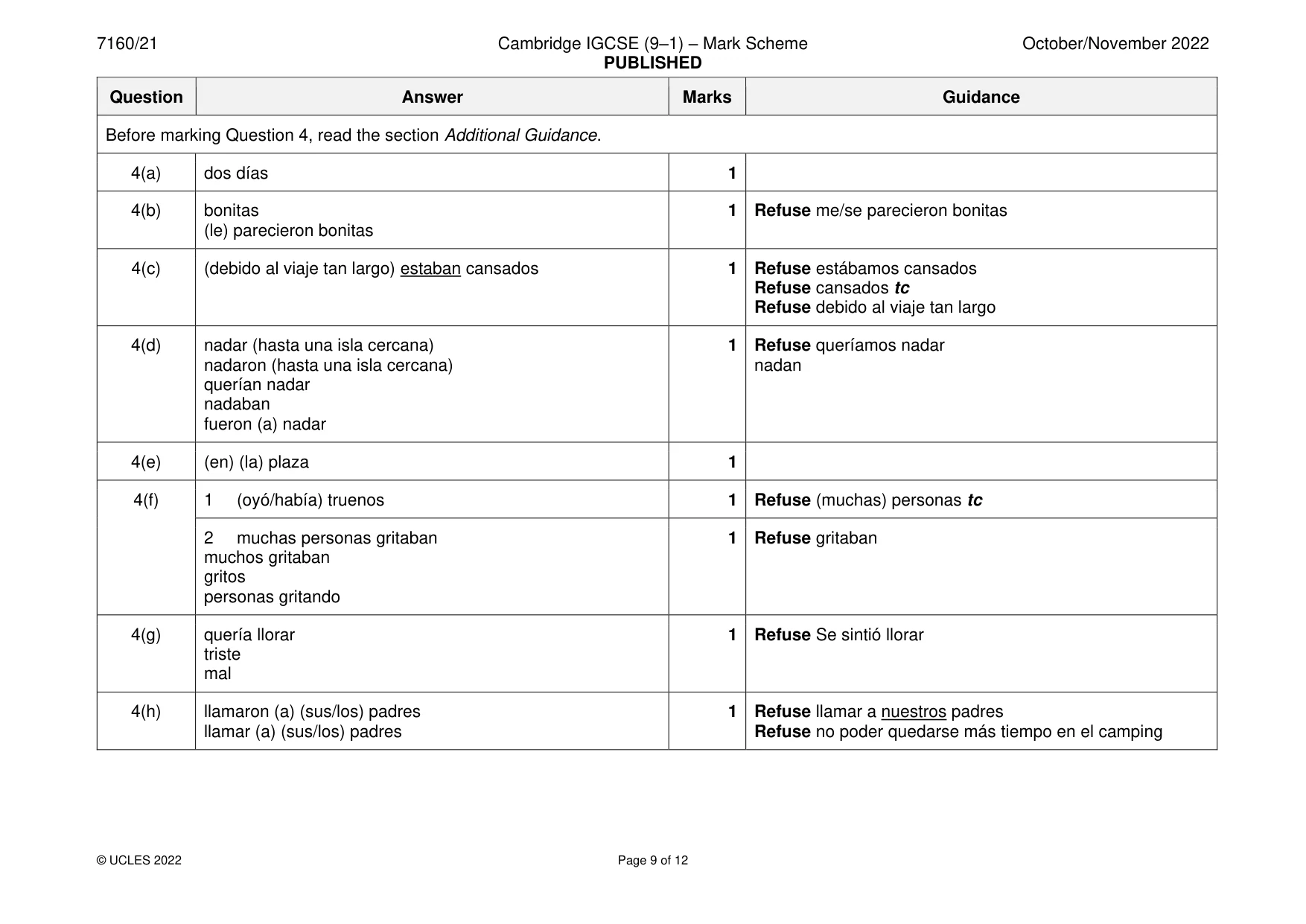 Mark scheme, page 9 of 12