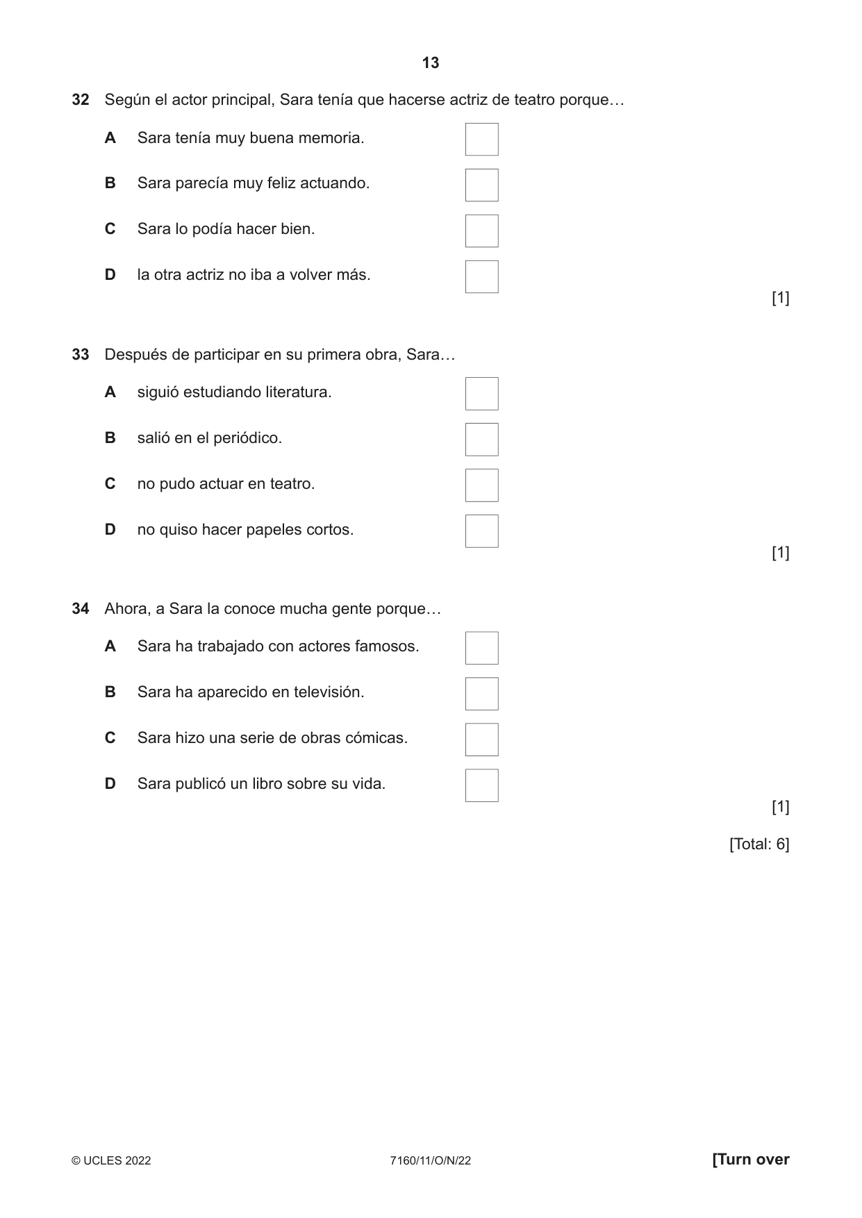 Cambridge IGCSE Spanish (9-1) 7160 2022 Oct/Nov Paper 1 · Variant 1 question paper, page 13 of 16