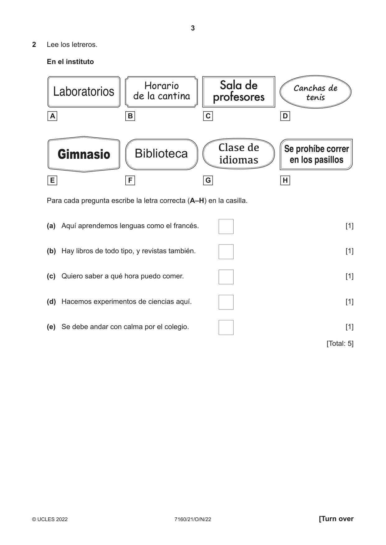 Cambridge IGCSE Spanish (9-1) 7160 2022 Oct/Nov Paper 2 · Variant 1 question paper, page 3 of 12