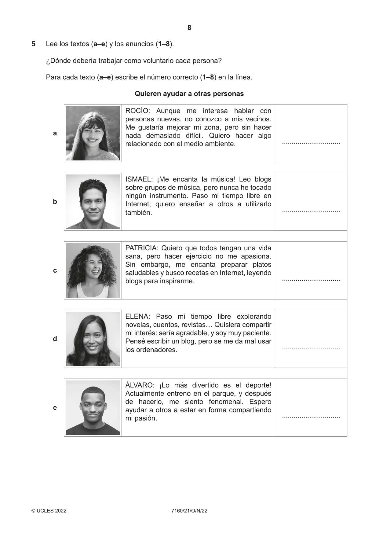 Cambridge IGCSE Spanish (9-1) 7160 2022 Oct/Nov Paper 2 · Variant 1 question paper, page 8 of 12