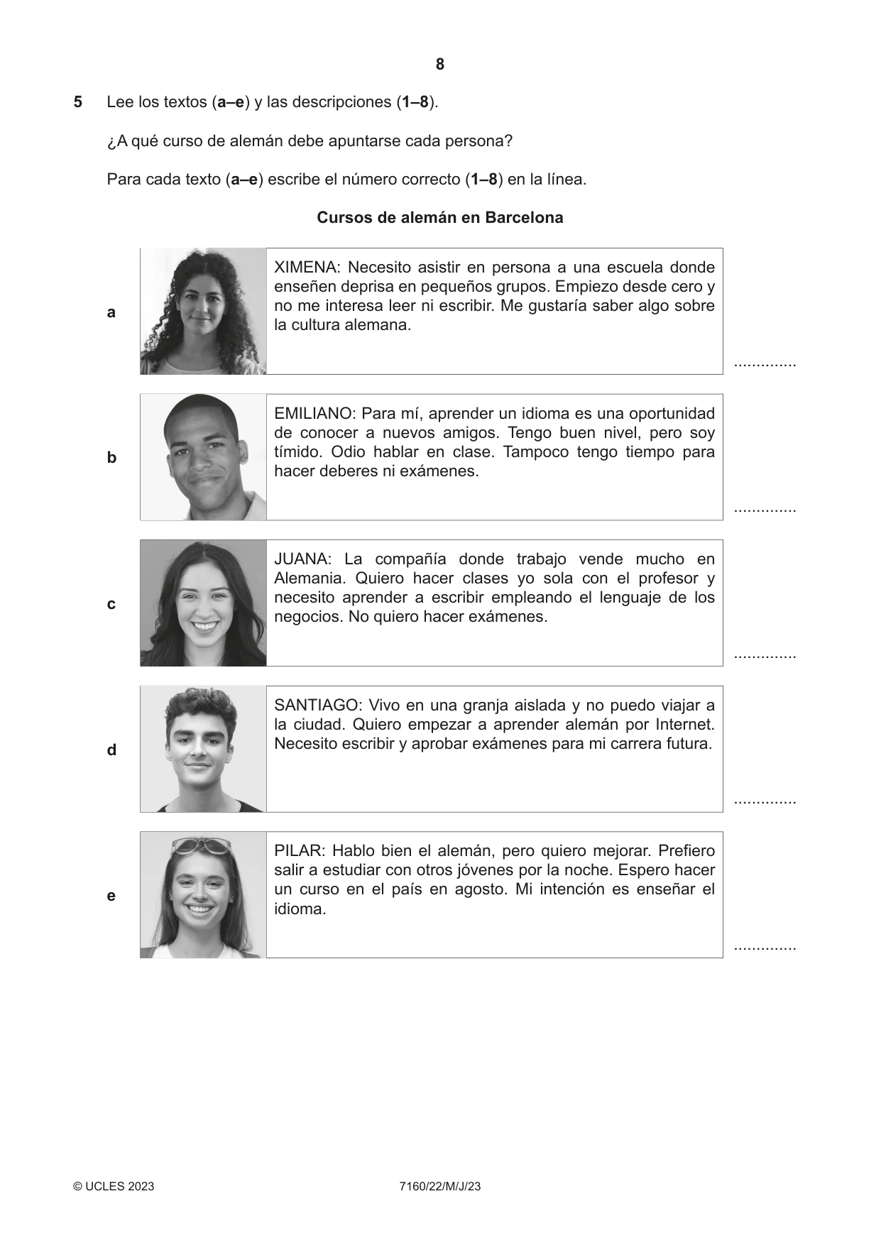 Cambridge IGCSE Spanish (9-1) 7160 2023 May/June Paper 2 · Variant 2 question paper, page 8 of 12