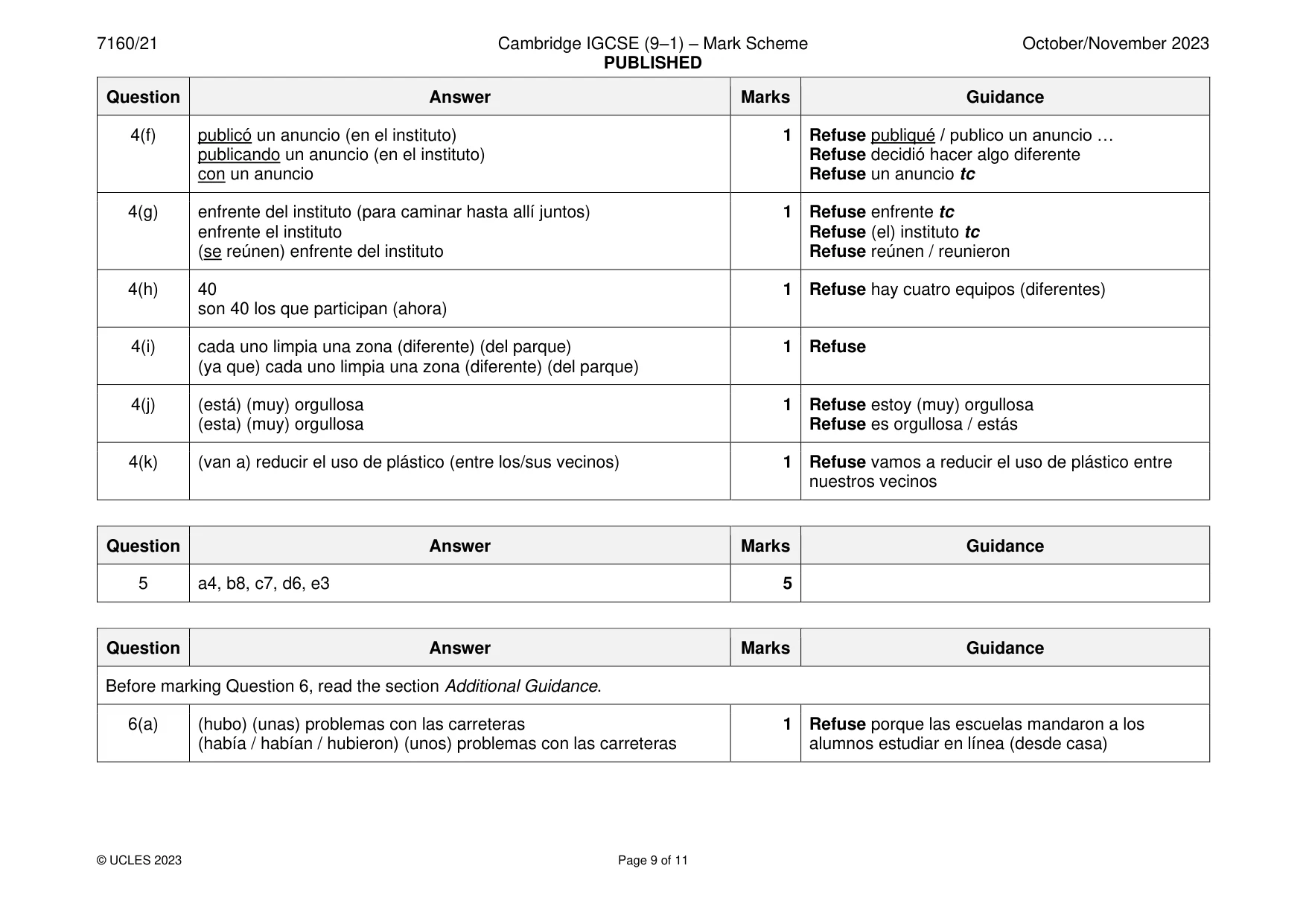 Mark scheme, page 9 of 11