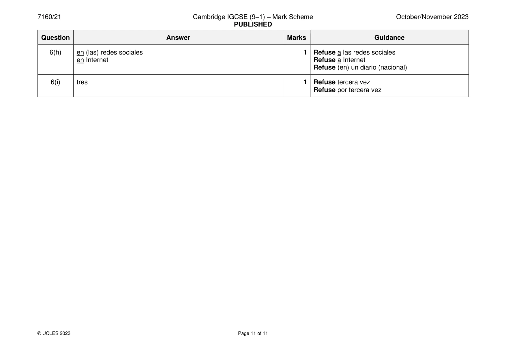 Mark scheme, page 11 of 11