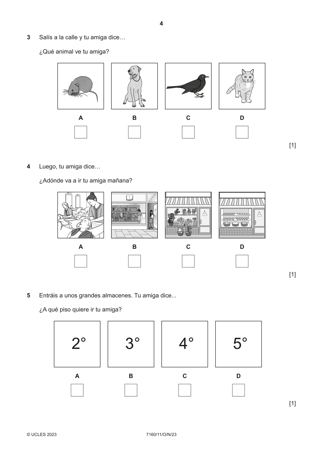 Cambridge IGCSE Spanish (9-1) 7160 2023 Oct/Nov Paper 1 · Variant 1 question paper, page 4 of 16