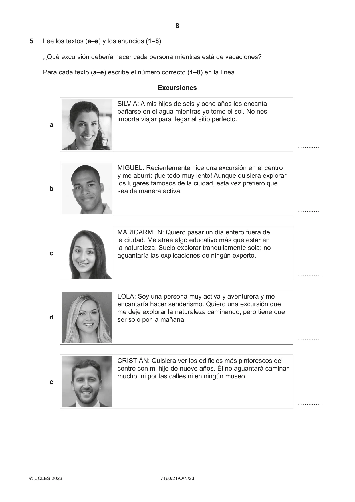 Cambridge IGCSE Spanish (9-1) 7160 2023 Oct/Nov Paper 2 · Variant 1 question paper, page 8 of 12