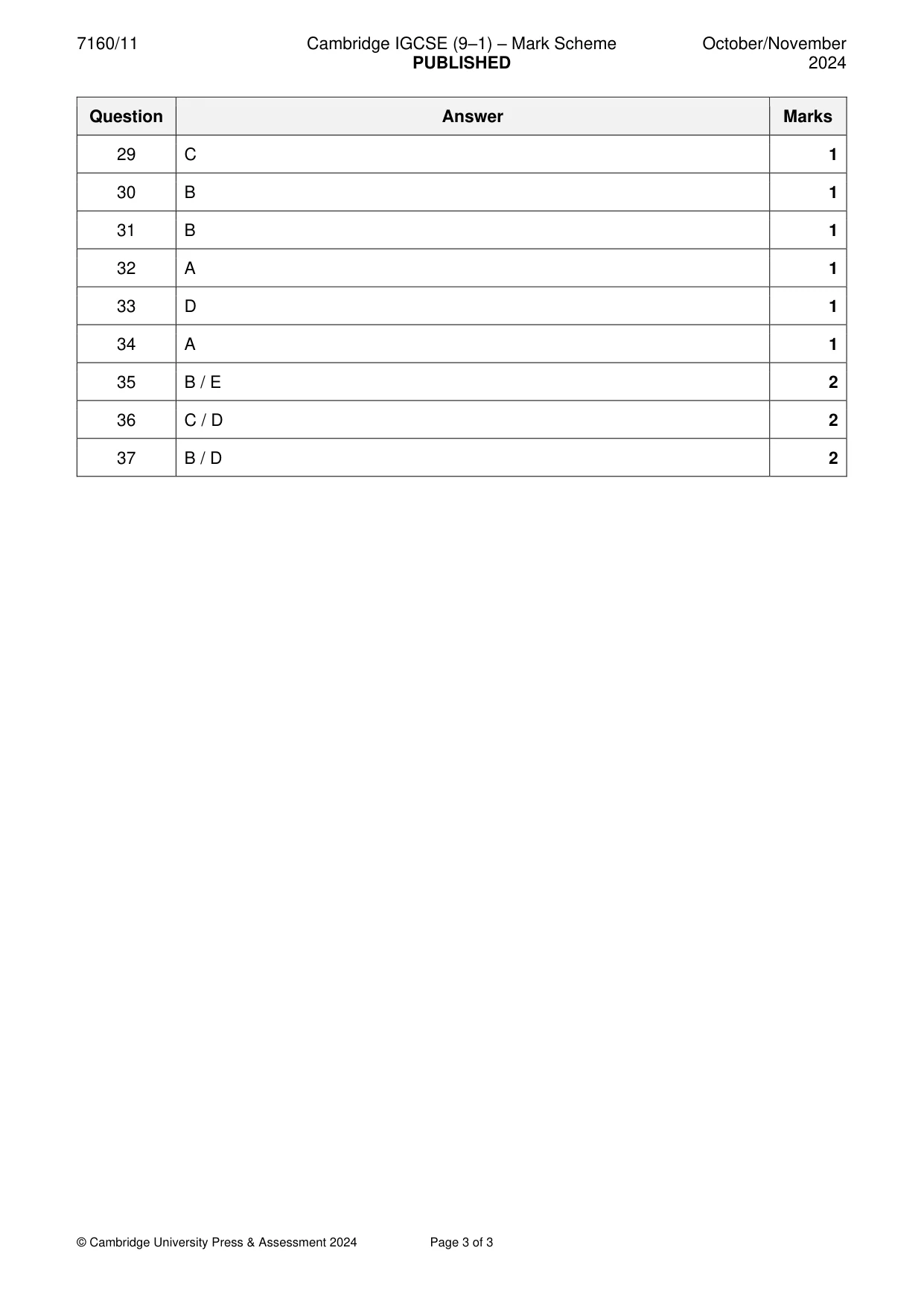 Mark scheme, page 3 of 3
