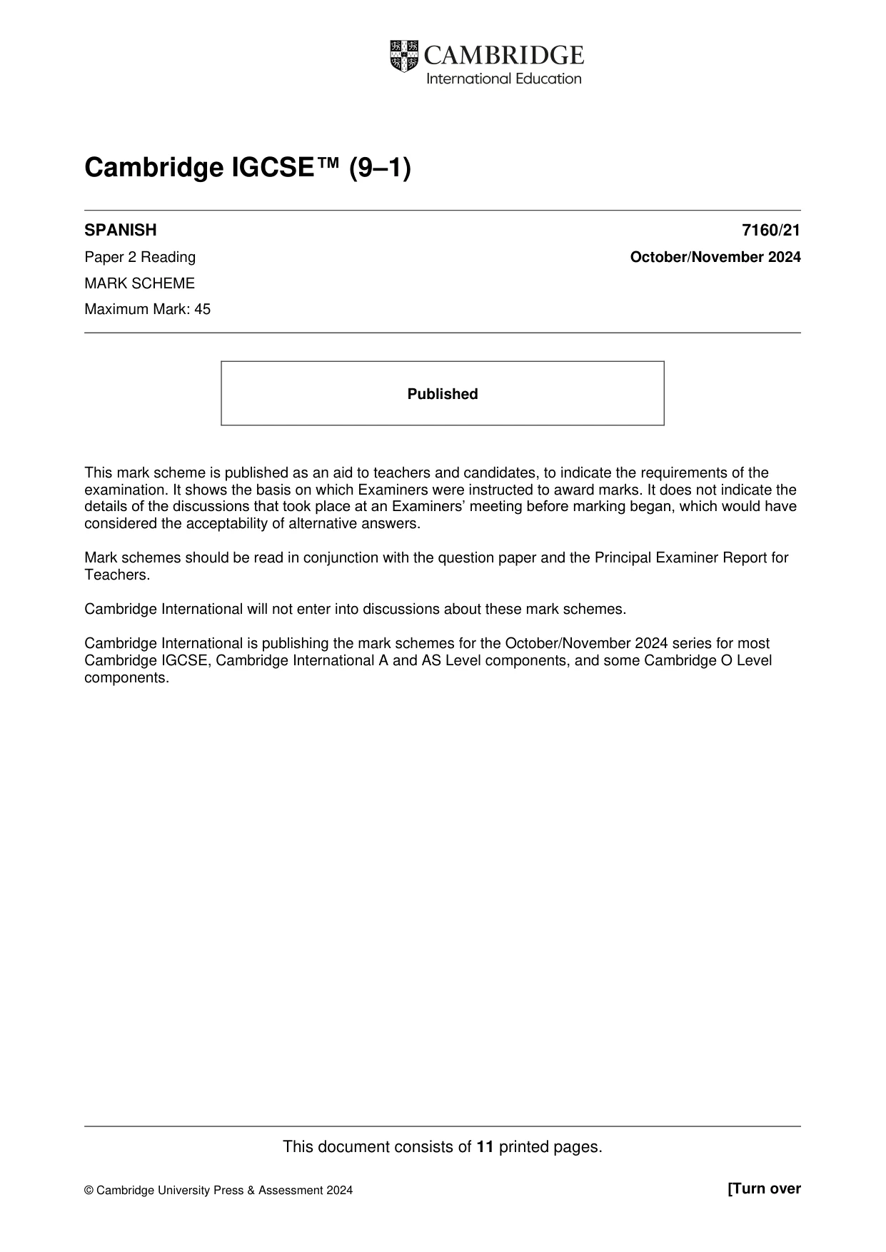 Mark scheme, page 1 of 11