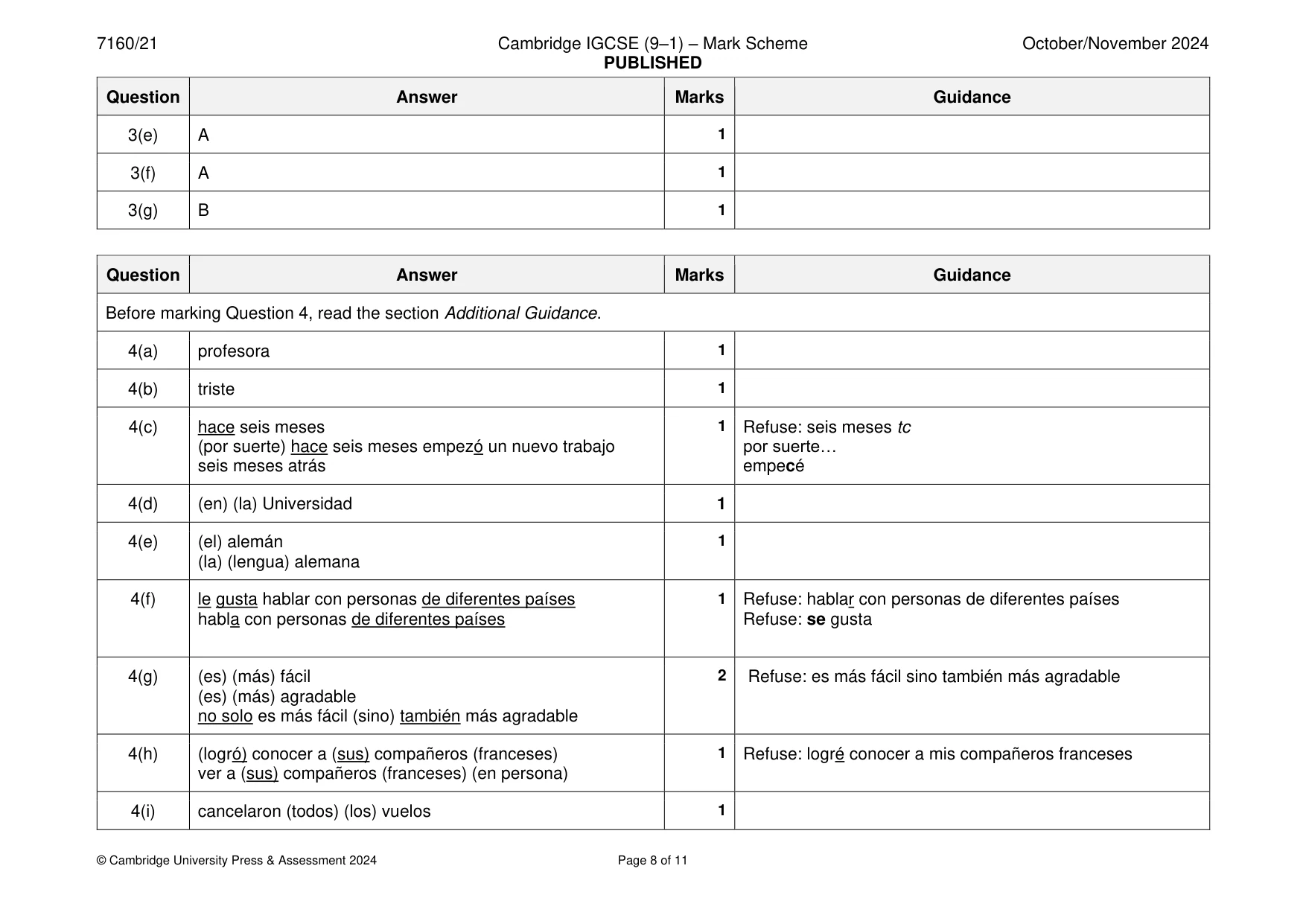 Mark scheme, page 8 of 11