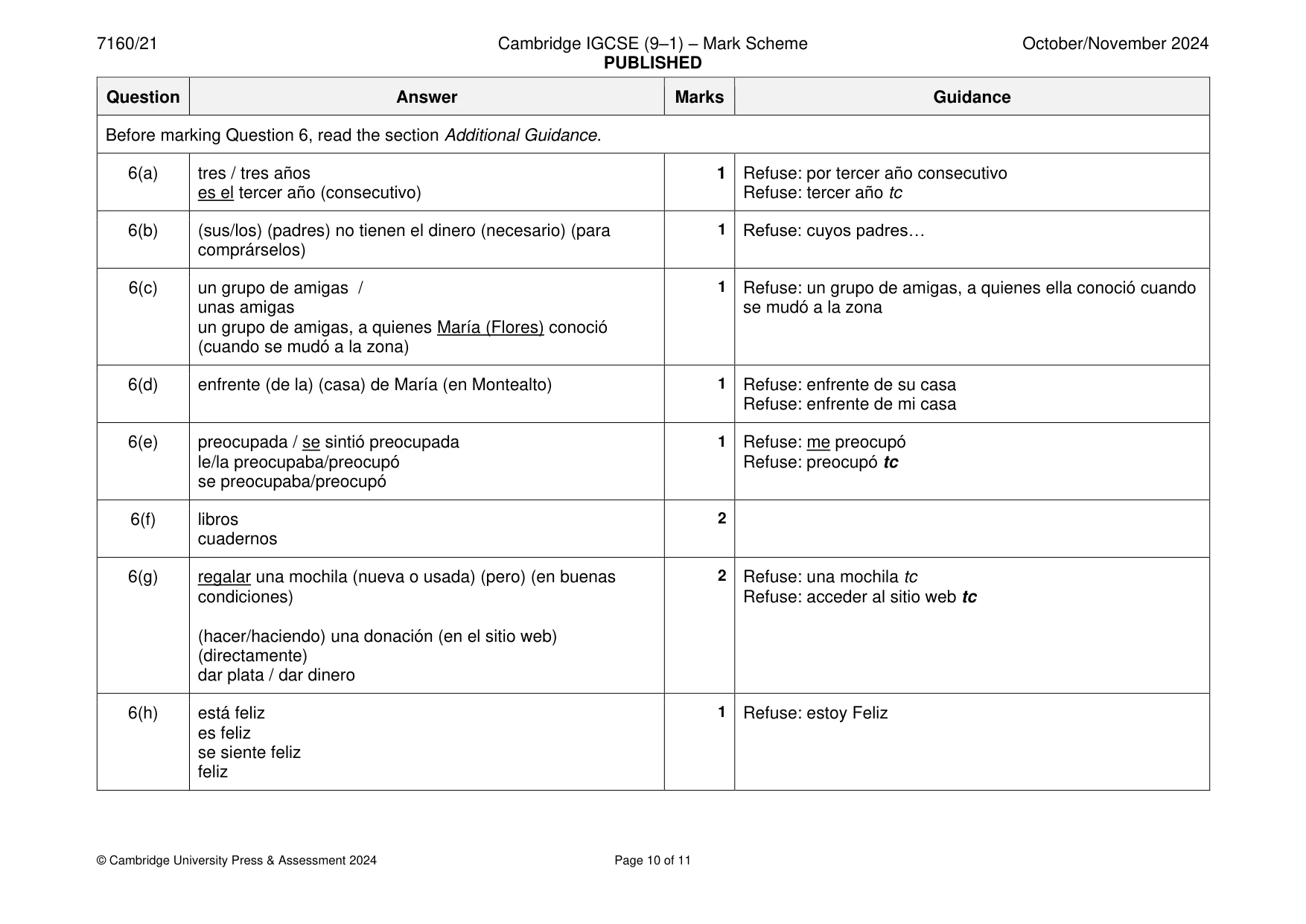 Mark scheme, page 10 of 11