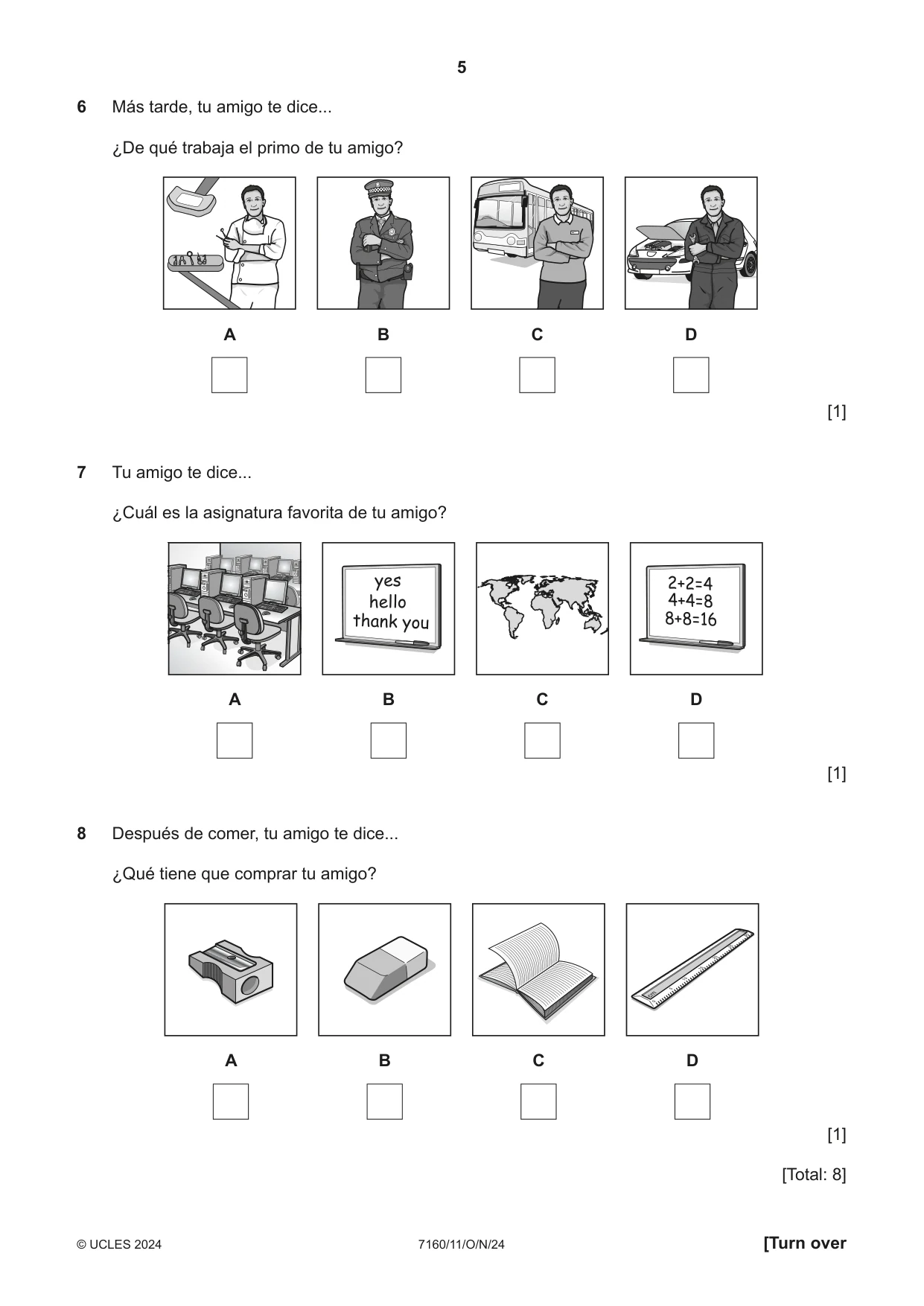 Cambridge IGCSE Spanish (9-1) 7160 2024 Oct/Nov Paper 1 · Variant 1 question paper, page 5 of 16