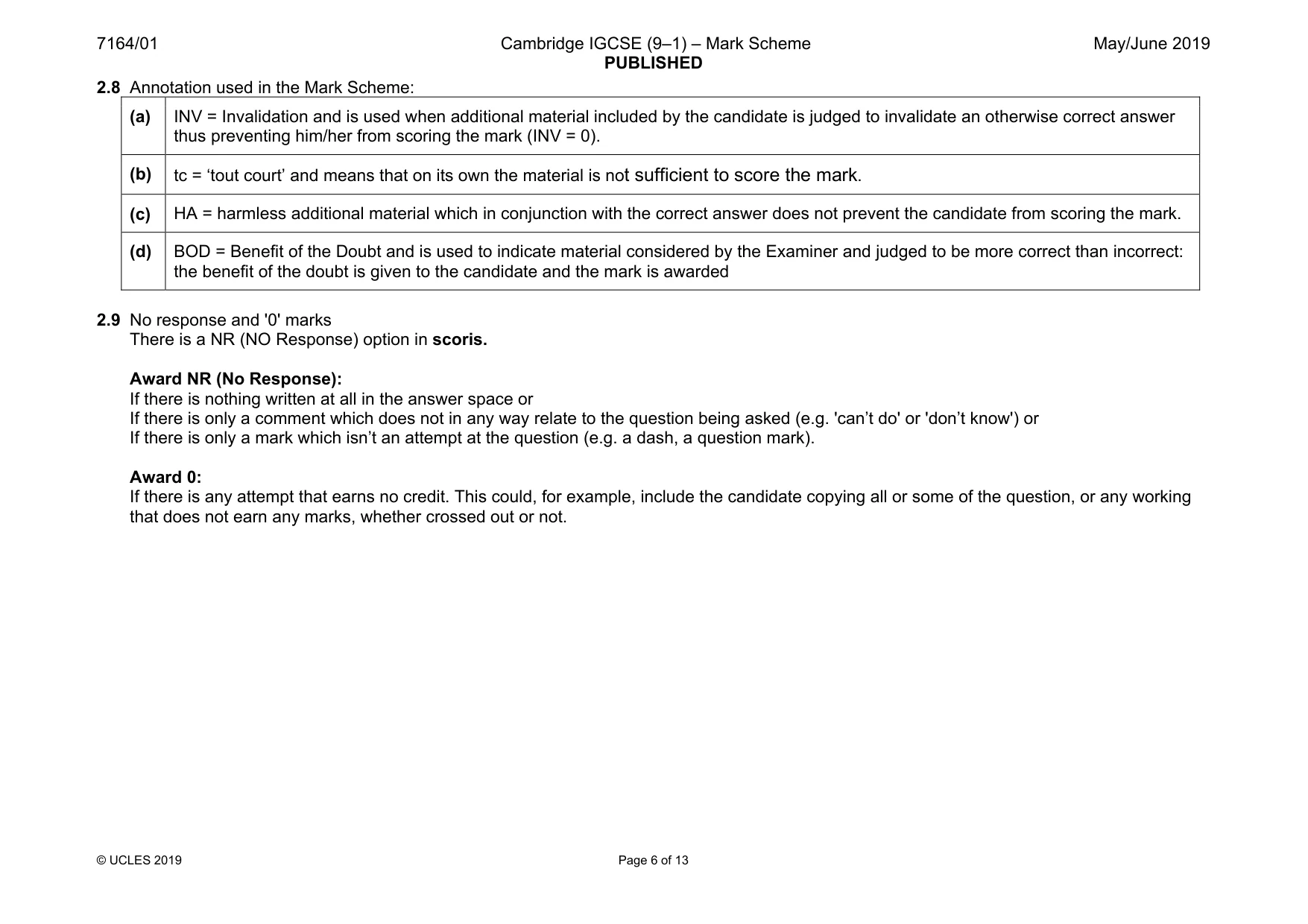Mark scheme, page 6 of 13