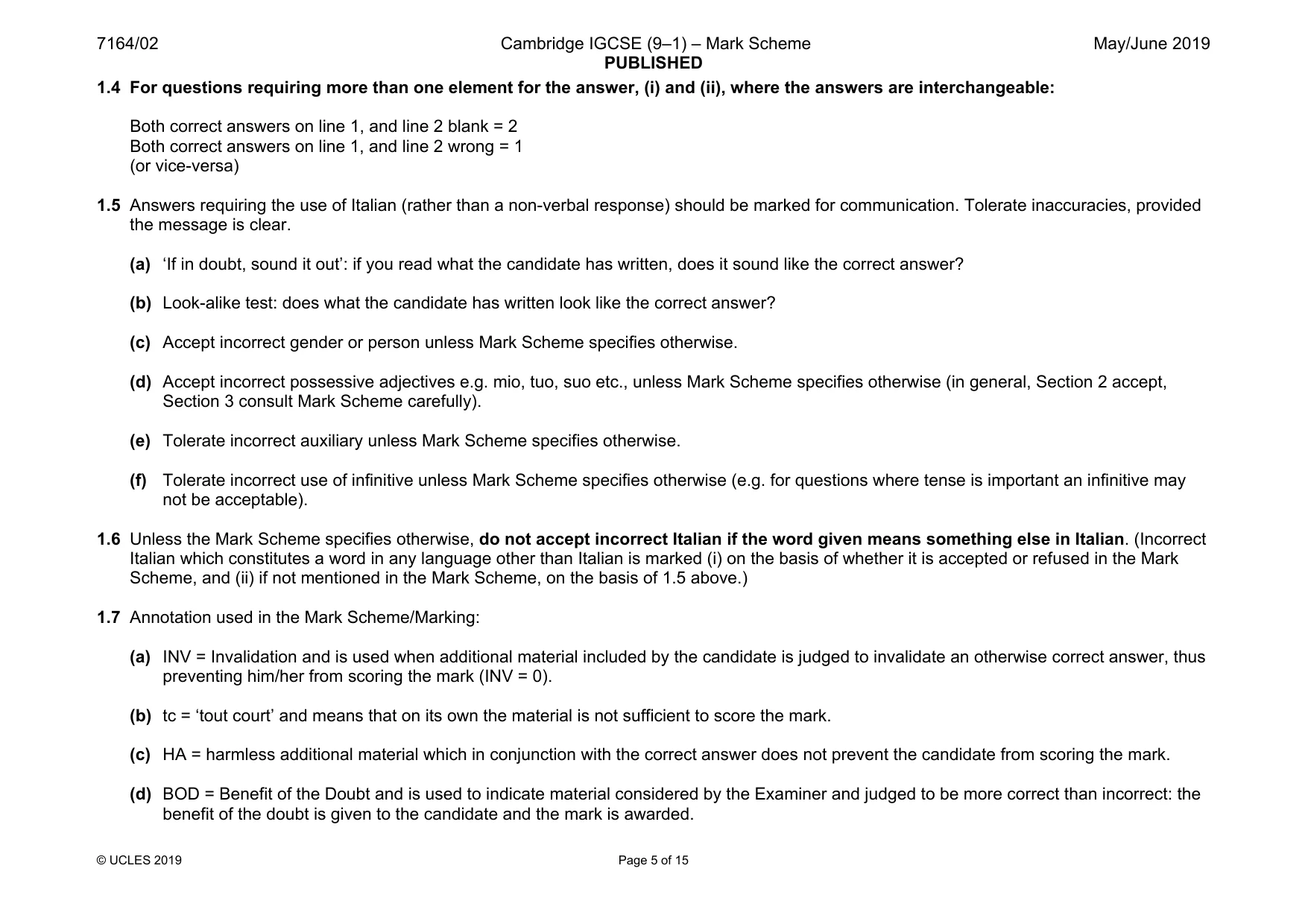 Mark scheme, page 5 of 15