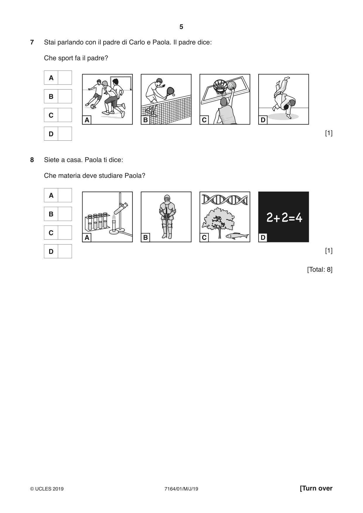 Cambridge IGCSE Italian (9-1) 7164 2019 May/June Paper 1 · Variant 1 question paper, page 5 of 16
