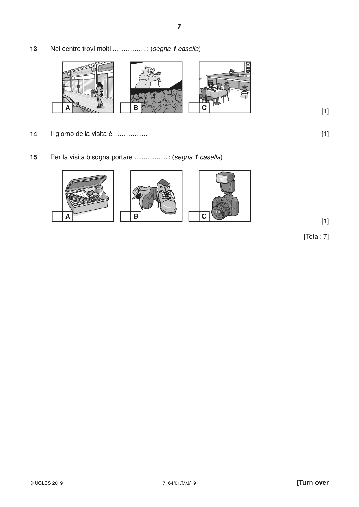 Cambridge IGCSE Italian (9-1) 7164 2019 May/June Paper 1 · Variant 1 question paper, page 7 of 16