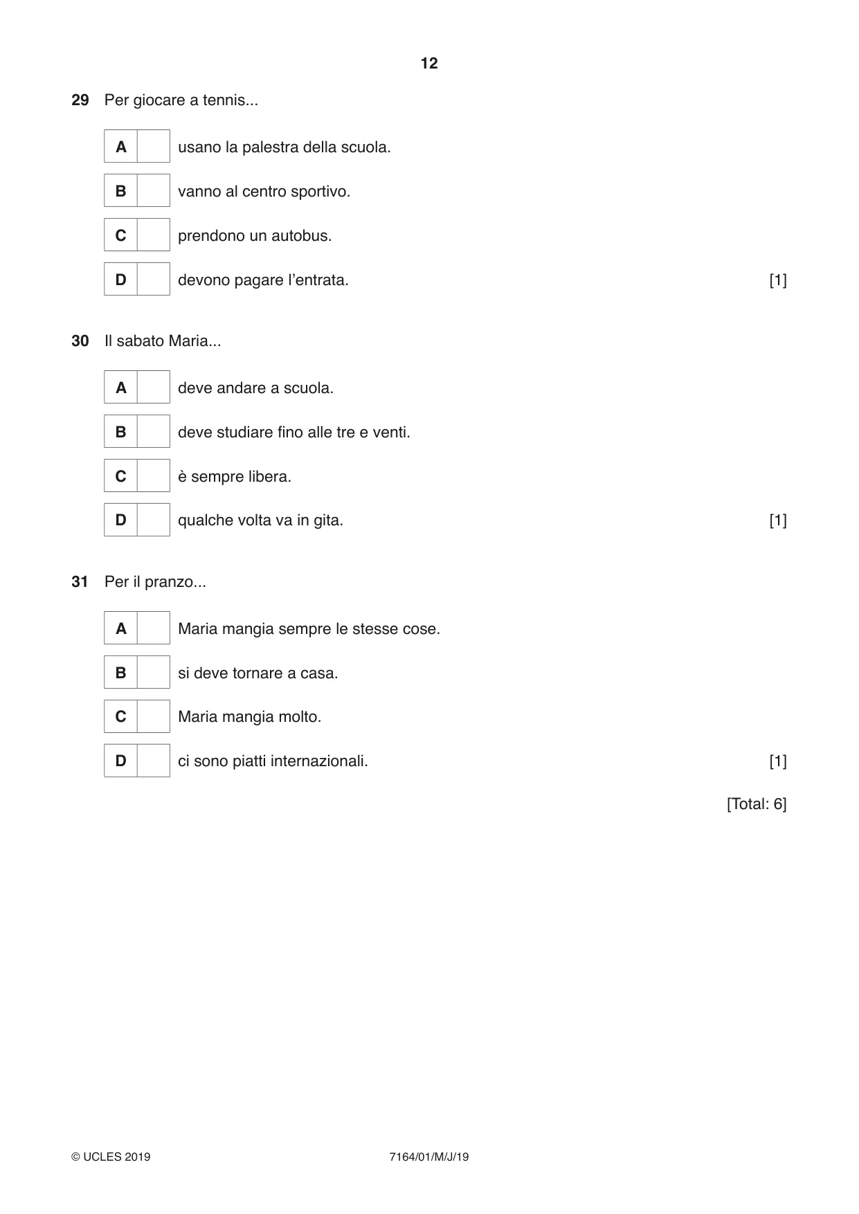 Cambridge IGCSE Italian (9-1) 7164 2019 May/June Paper 1 · Variant 1 question paper, page 12 of 16