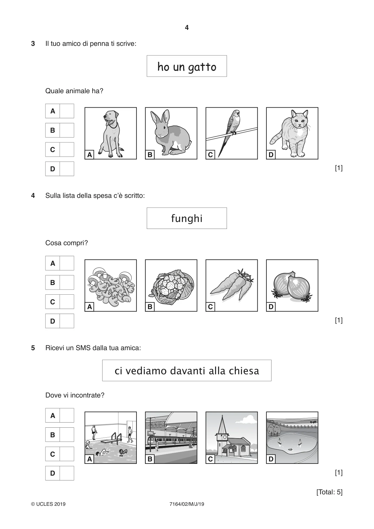 Cambridge IGCSE Italian (9-1) 7164 2019 May/June Paper 2 · Variant 1 question paper, page 4 of 16
