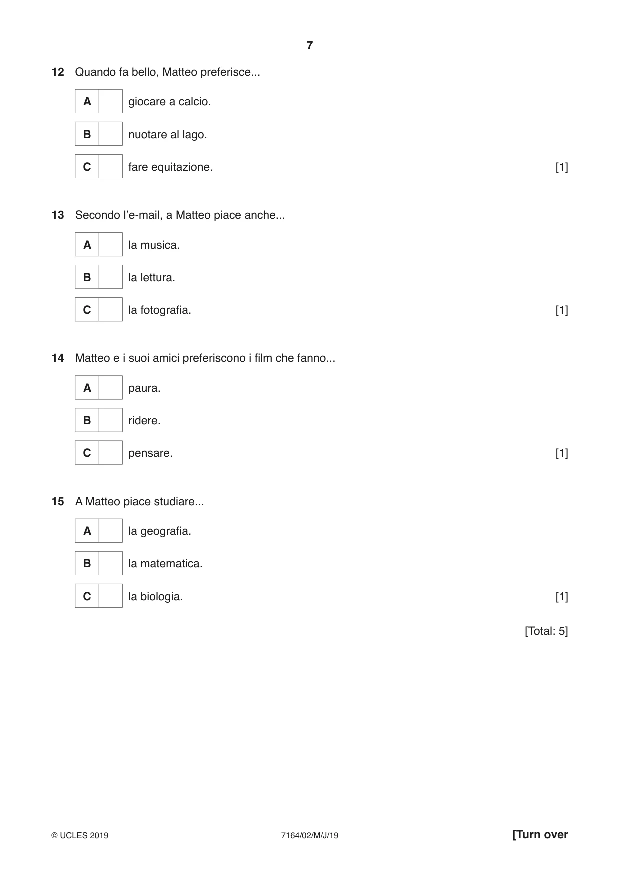 Cambridge IGCSE Italian (9-1) 7164 2019 May/June Paper 2 · Variant 1 question paper, page 7 of 16