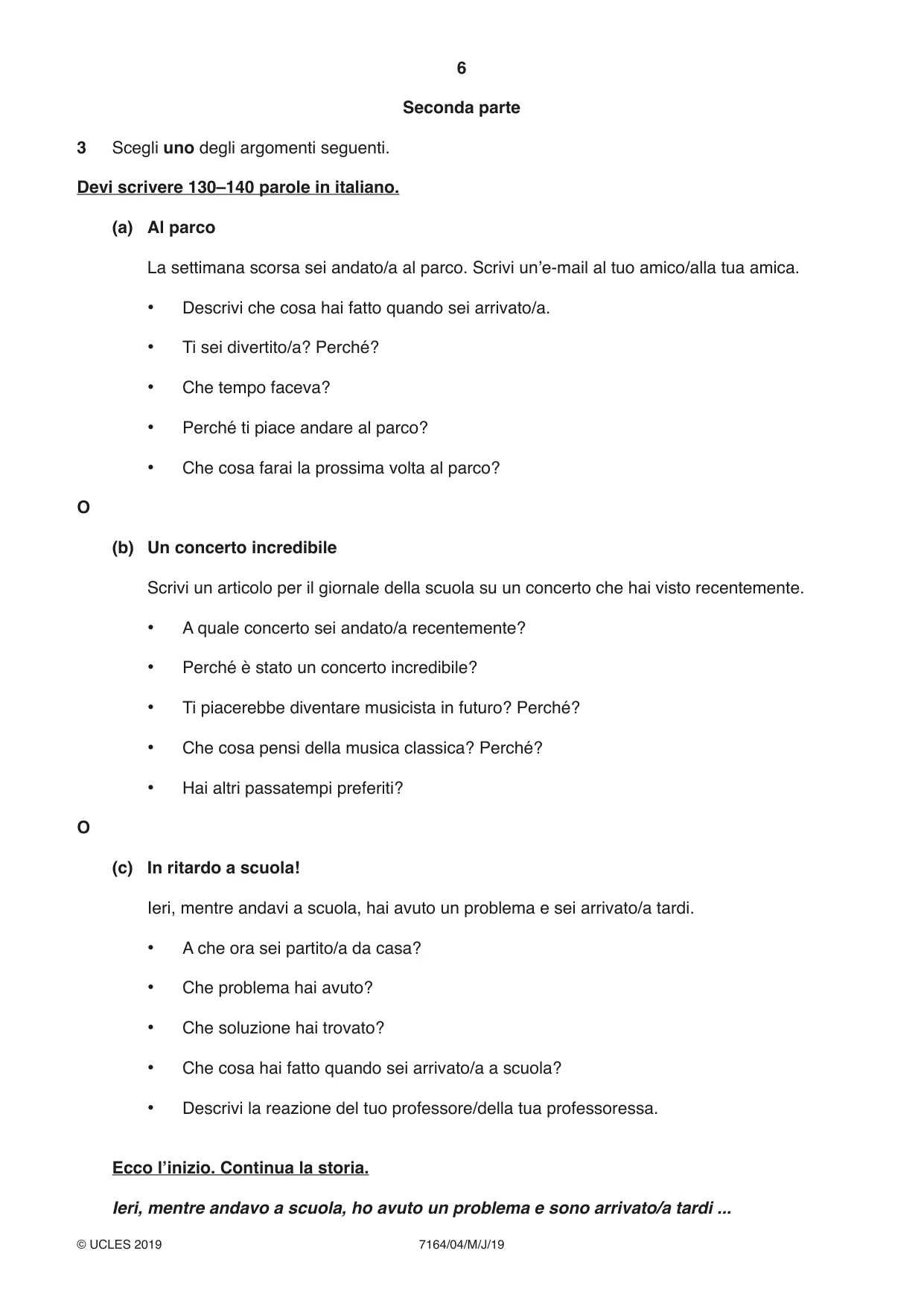 Cambridge IGCSE Italian (9-1) 7164 2019 May/June Paper 4 · Variant 1 question paper, page 6 of 8