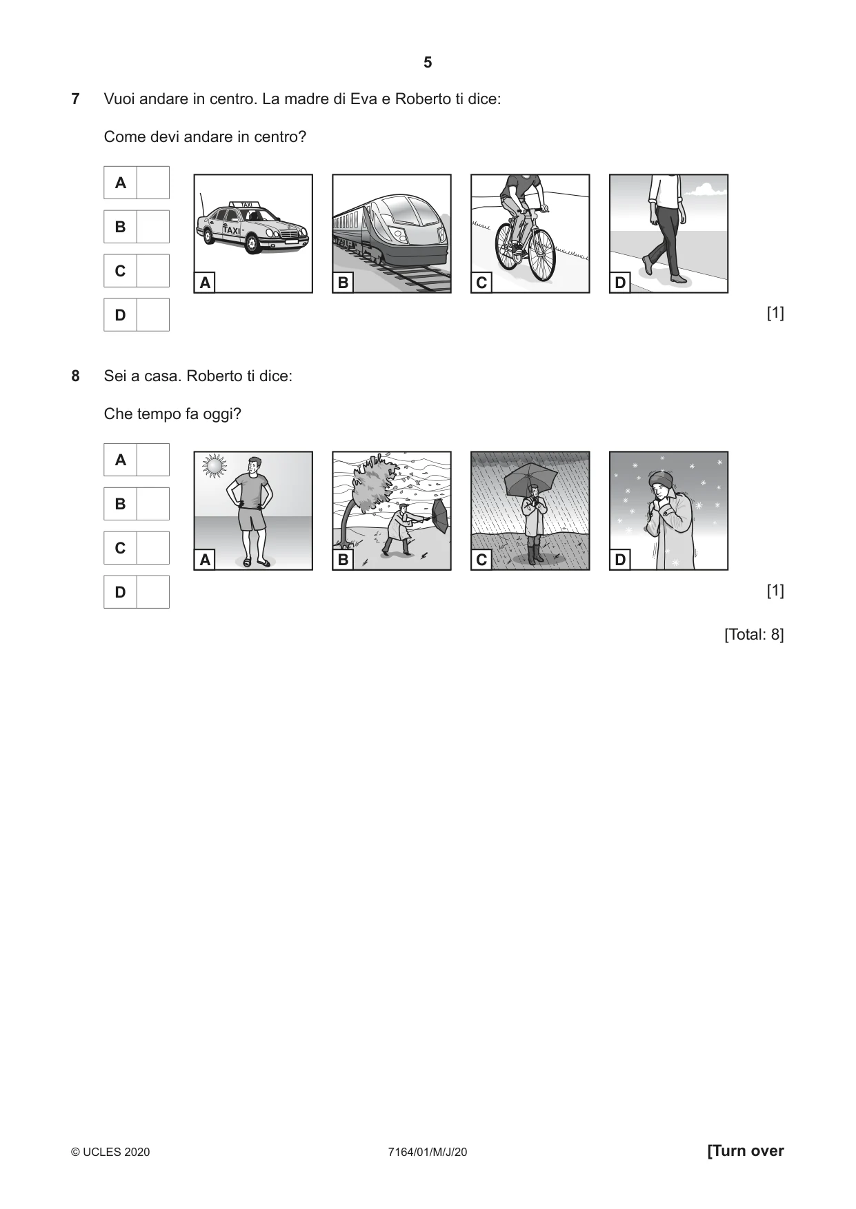 Cambridge IGCSE Italian (9-1) 7164 2020 May/June Paper 1 · Variant 0 question paper, page 5 of 16