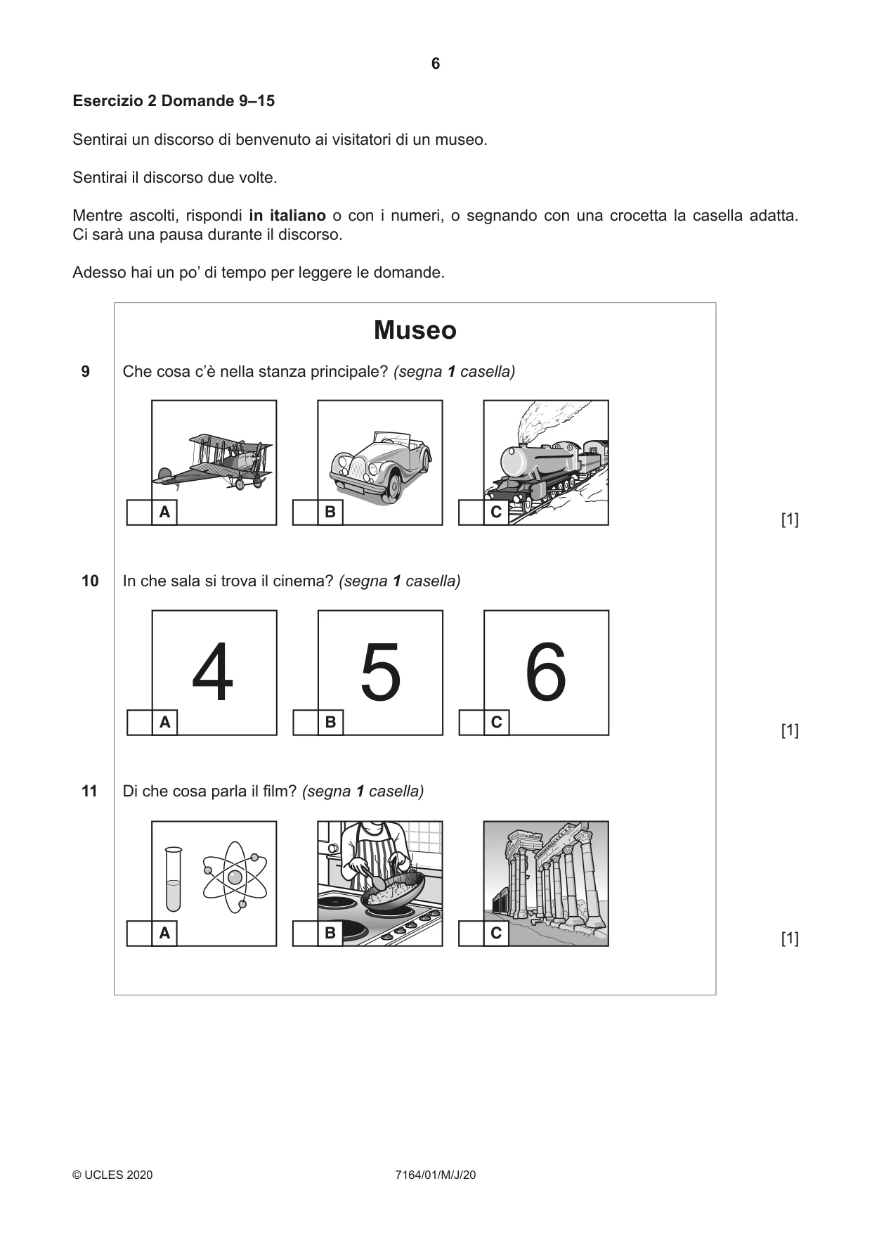 Cambridge IGCSE Italian (9-1) 7164 2020 May/June Paper 1 · Variant 0 question paper, page 6 of 16