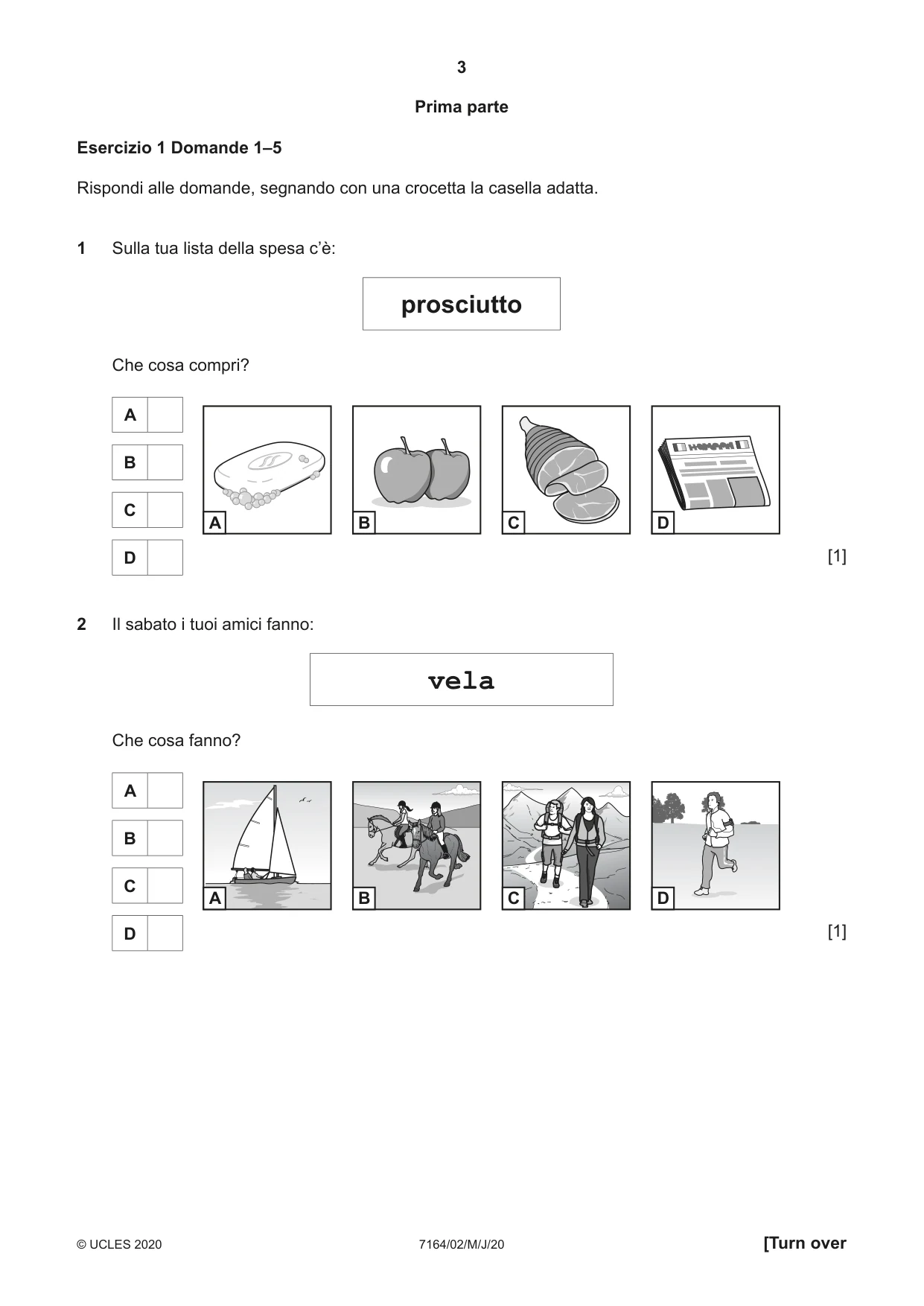 Cambridge IGCSE Italian (9-1) 7164 2020 May/June Paper 2 · Variant 0 question paper, page 3 of 16