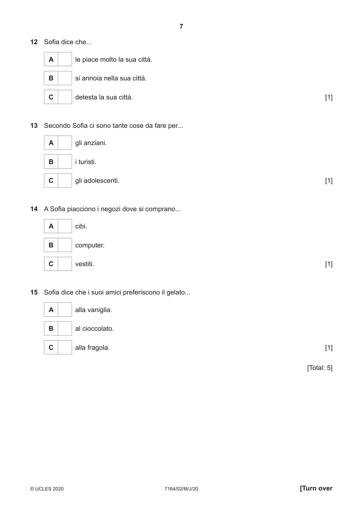 Cambridge IGCSE Italian (9-1) 7164 2020 May/June Paper 2 · Variant 0 question paper, page 7 of 16