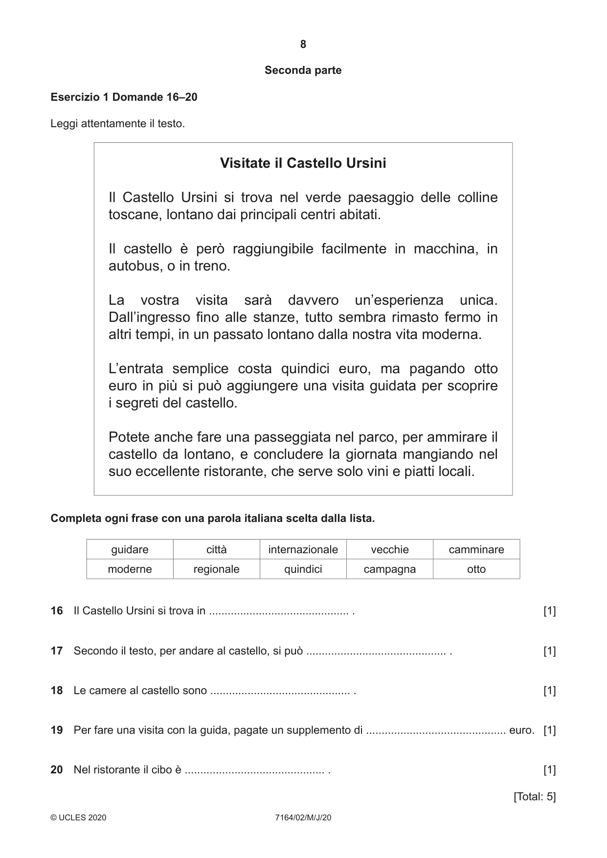 Cambridge IGCSE Italian (9-1) 7164 2020 May/June Paper 2 · Variant 0 question paper, page 8 of 16