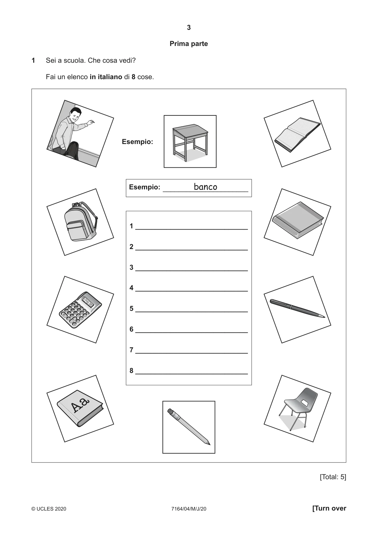 Cambridge IGCSE Italian (9-1) 7164 2020 May/June Paper 4 · Variant 0 question paper, page 3 of 8