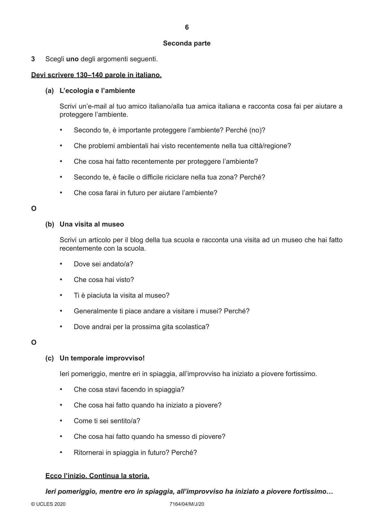 Cambridge IGCSE Italian (9-1) 7164 2020 May/June Paper 4 · Variant 0 question paper, page 6 of 8