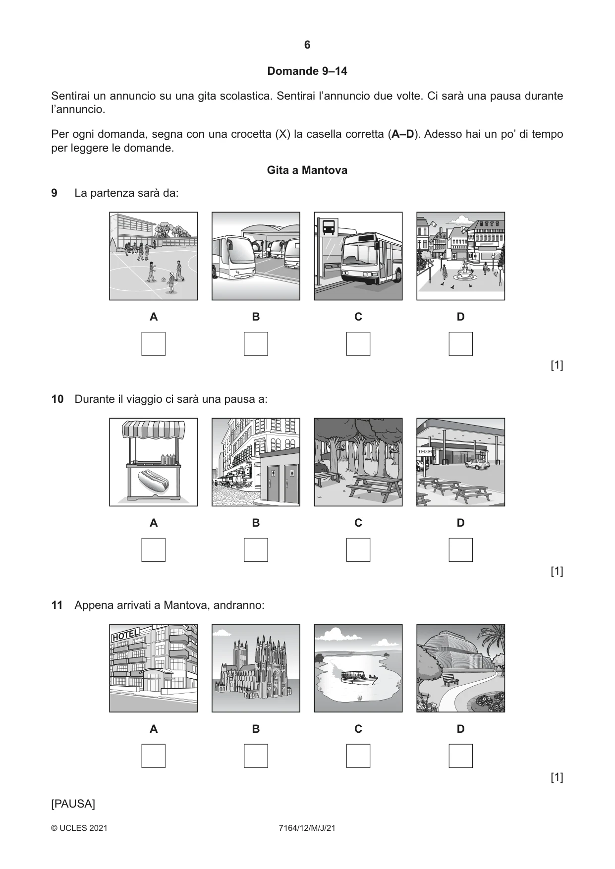 Cambridge IGCSE Italian (9-1) 7164 2021 May/June Paper 1 · Variant 2 question paper, page 6 of 16
