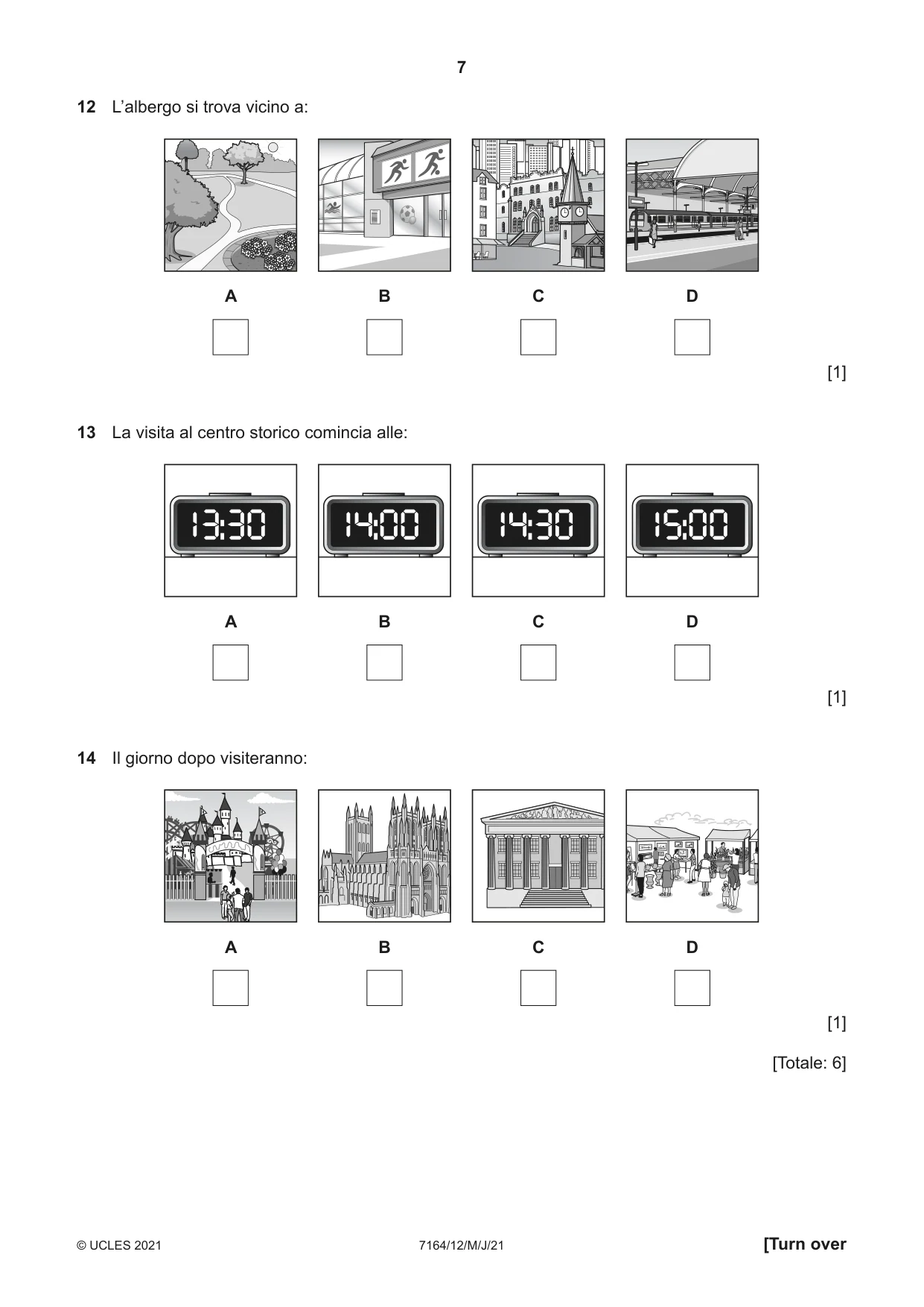 Cambridge IGCSE Italian (9-1) 7164 2021 May/June Paper 1 · Variant 2 question paper, page 7 of 16