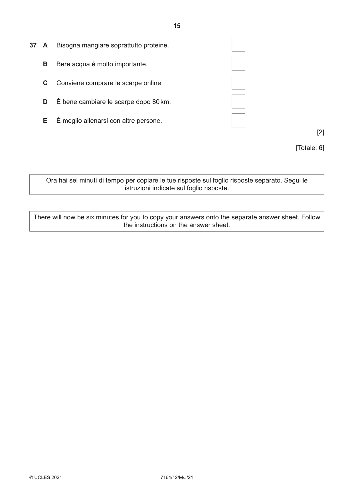Cambridge IGCSE Italian (9-1) 7164 2021 May/June Paper 1 · Variant 2 question paper, page 15 of 16