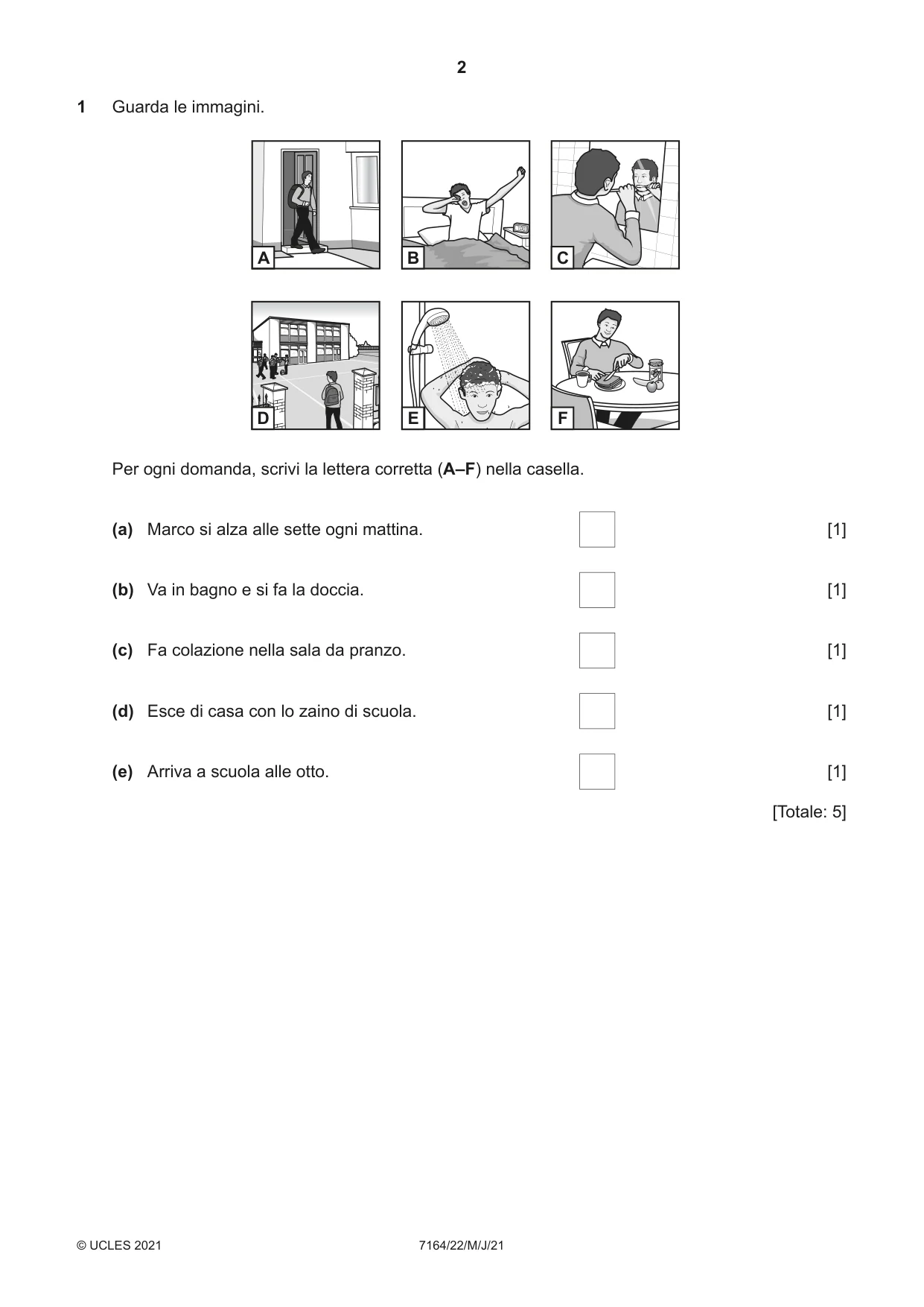 Cambridge IGCSE Italian (9-1) 7164 2021 May/June Paper 2 · Variant 2 question paper, page 2 of 12
