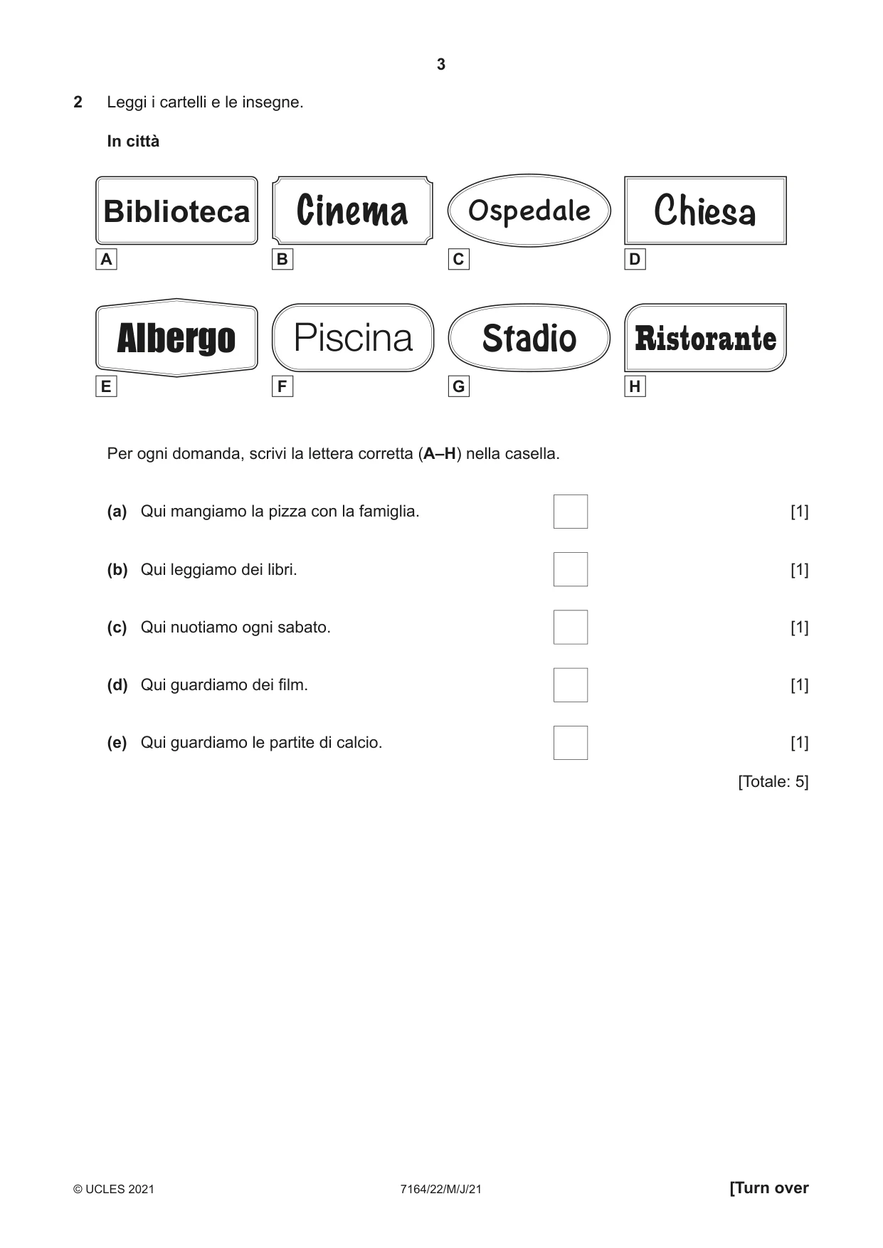 Cambridge IGCSE Italian (9-1) 7164 2021 May/June Paper 2 · Variant 2 question paper, page 3 of 12